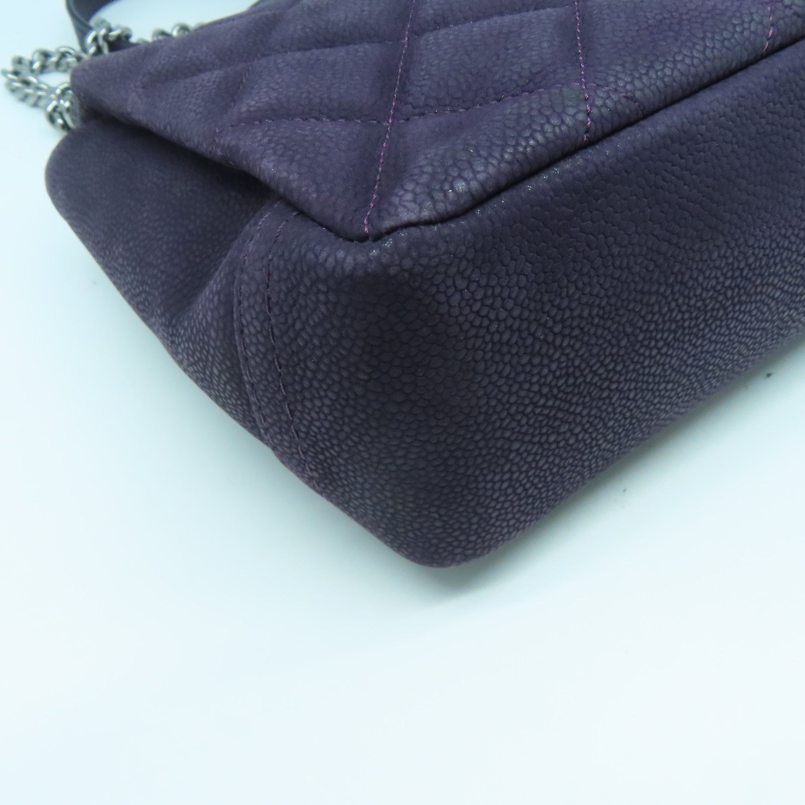 CHANEL 【激減優惠】菱格牛皮皮革Chain Shoulder銀扣手挽肩背兩用袋紫色