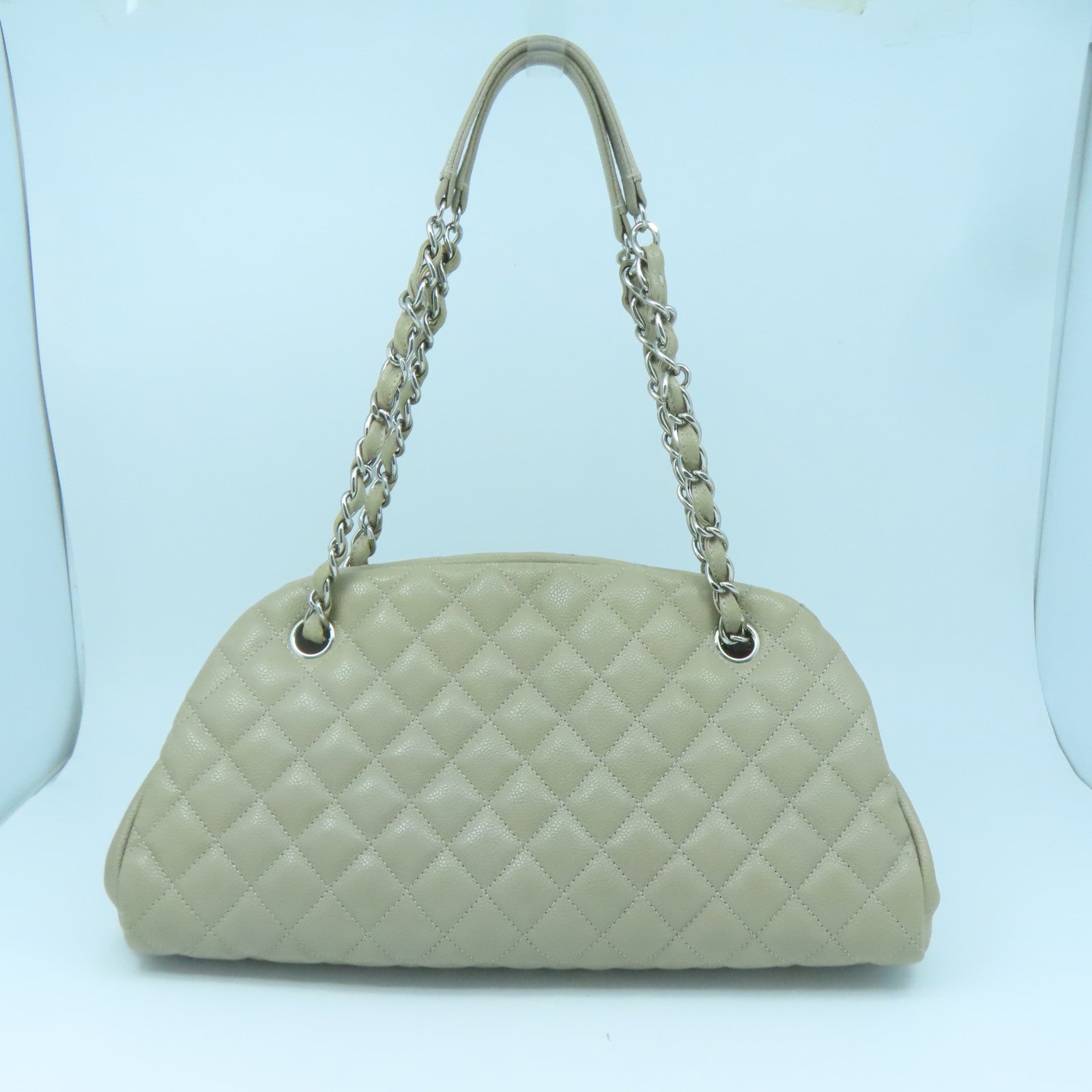 CHANEL rhombic cowhide leather Chain Shoulder silver buckle gray