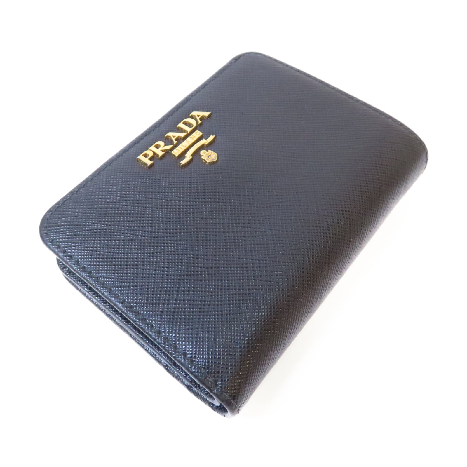 PRADA Saffiano皮革Wallet金扣錢包黑色