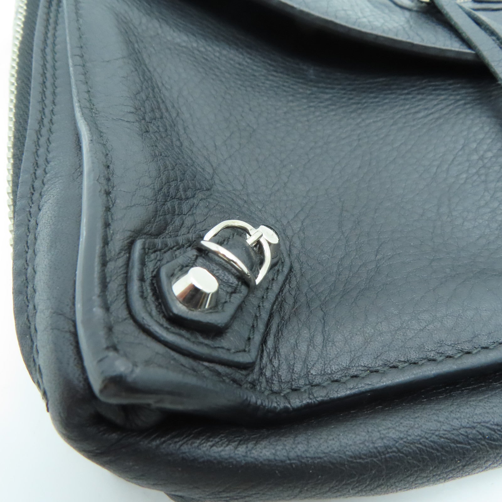 BALENCIAGA 羊皮皮革Clutch Bag银扣手拿包黑色