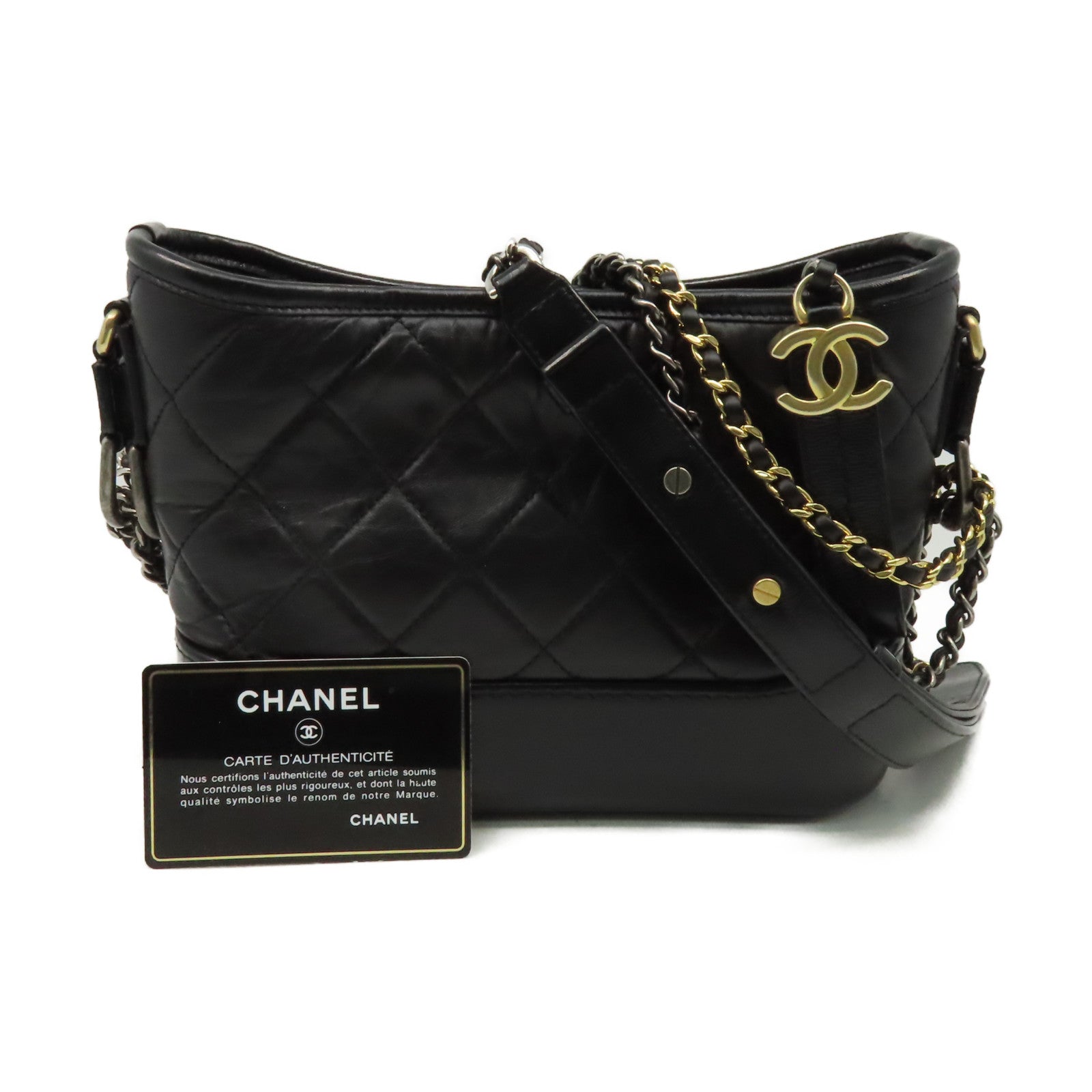 CHANEL 菱格羊皮皮革Gabrielle Hobo Small Chain Shoulder Bag金扣鏈帶肩背袋黑色