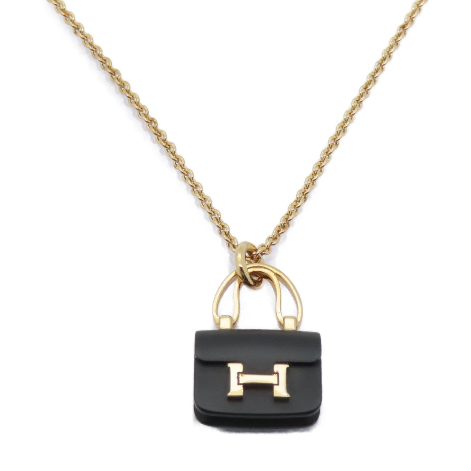 HERMES 18K玫瑰金Amulettes Constance Pendant黑翡翠項鍊黑色