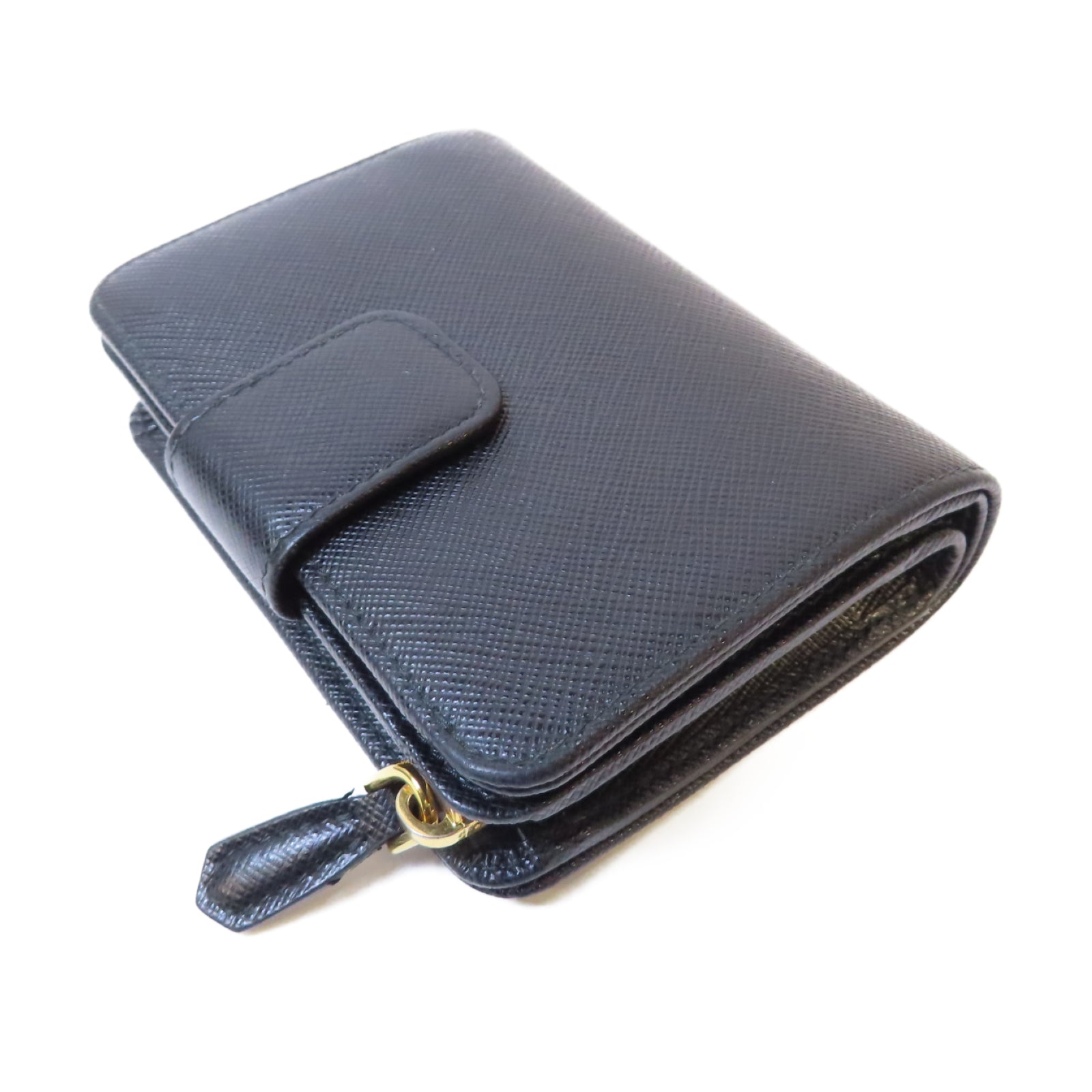 PRADA Saffiano皮革Wallet金扣錢包黑色