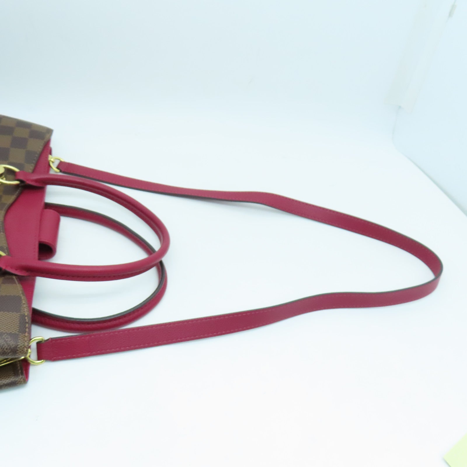 LOUIS VUITTON Damier Riverside金扣手挽肩背两用袋啡色/酒红色