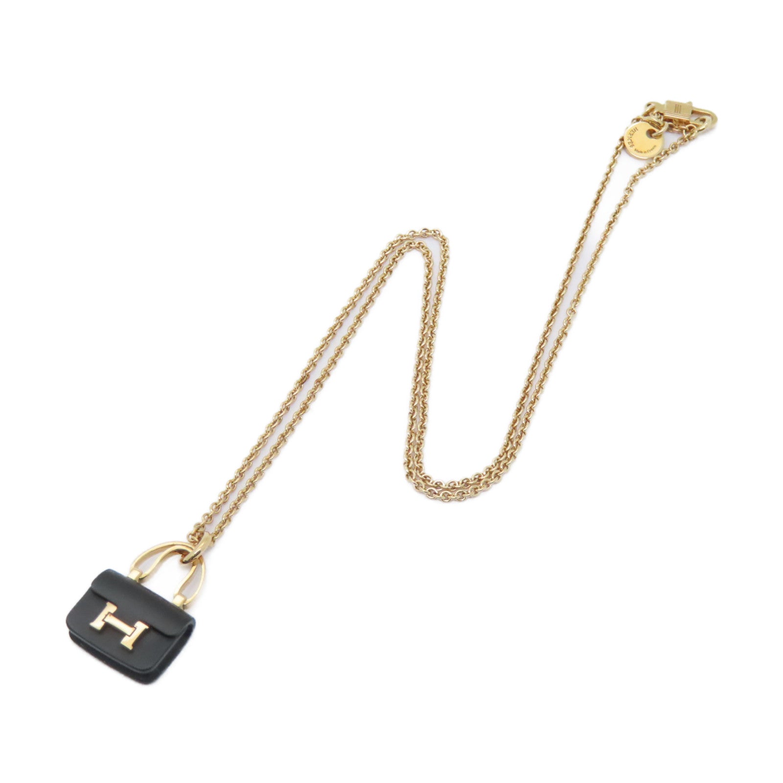 HERMES 18K玫瑰金Amulettes Constance Pendant黑翡翠項鍊黑色