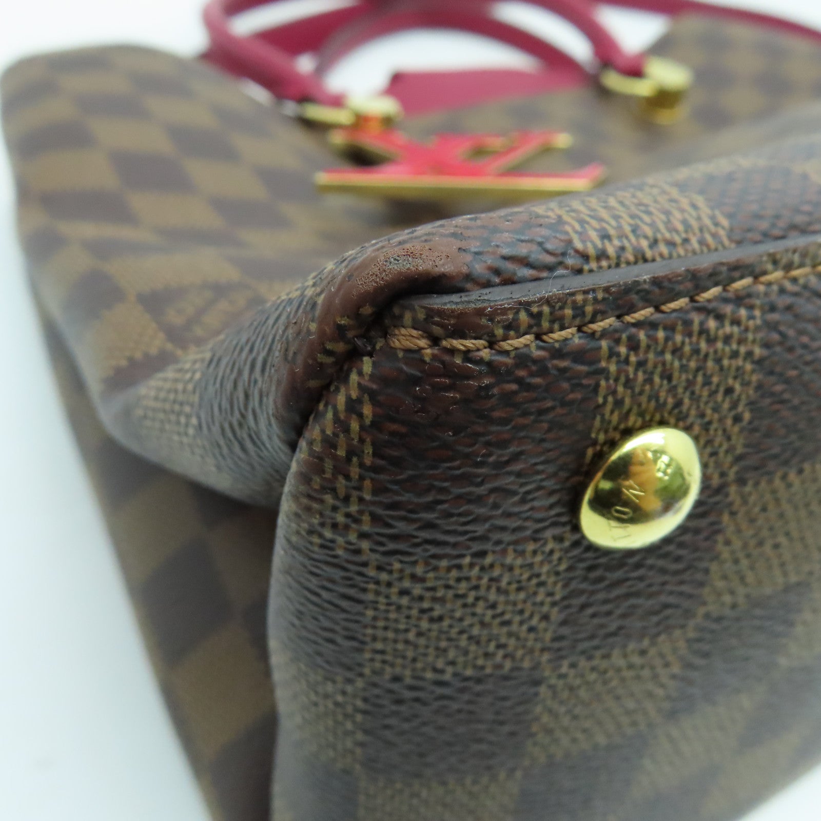 LOUIS VUITTON Damier Riverside金扣手挽肩背两用袋啡色/酒红色