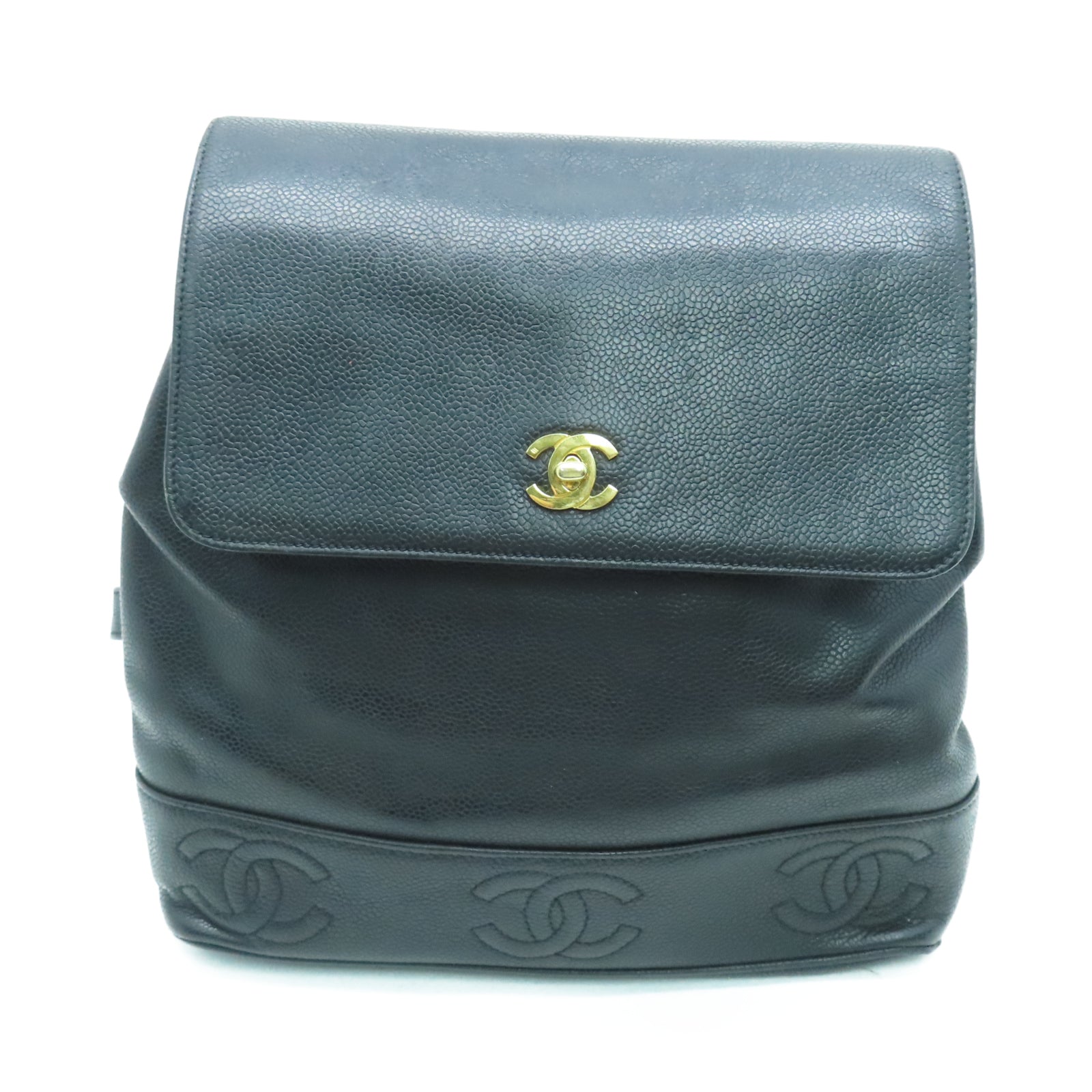 CHANEL Caviar皮革Vintage Backpack金扣鏈帶背包黑色