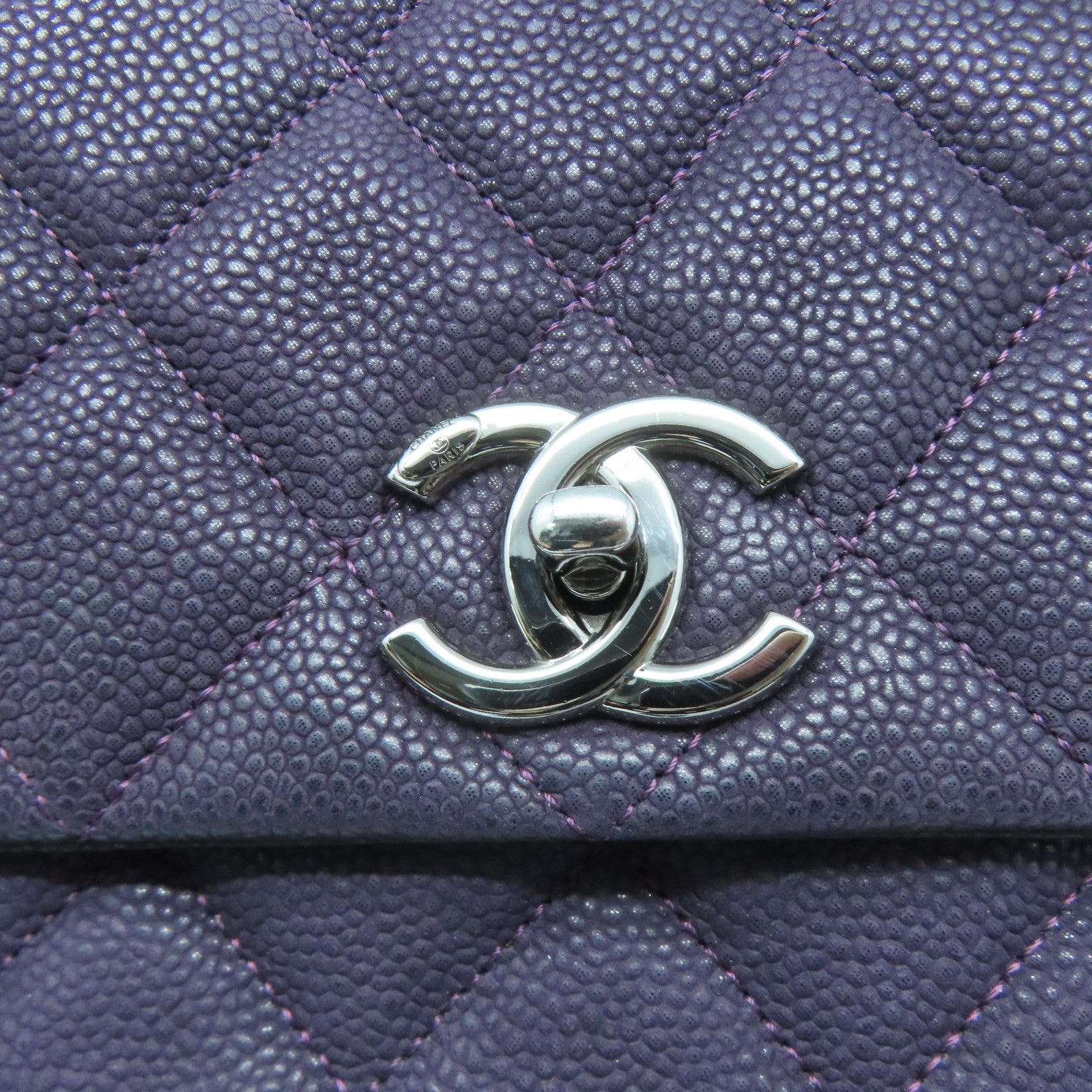 CHANEL 【激減優惠】菱格牛皮皮革Chain Shoulder銀扣手挽肩背兩用袋紫色