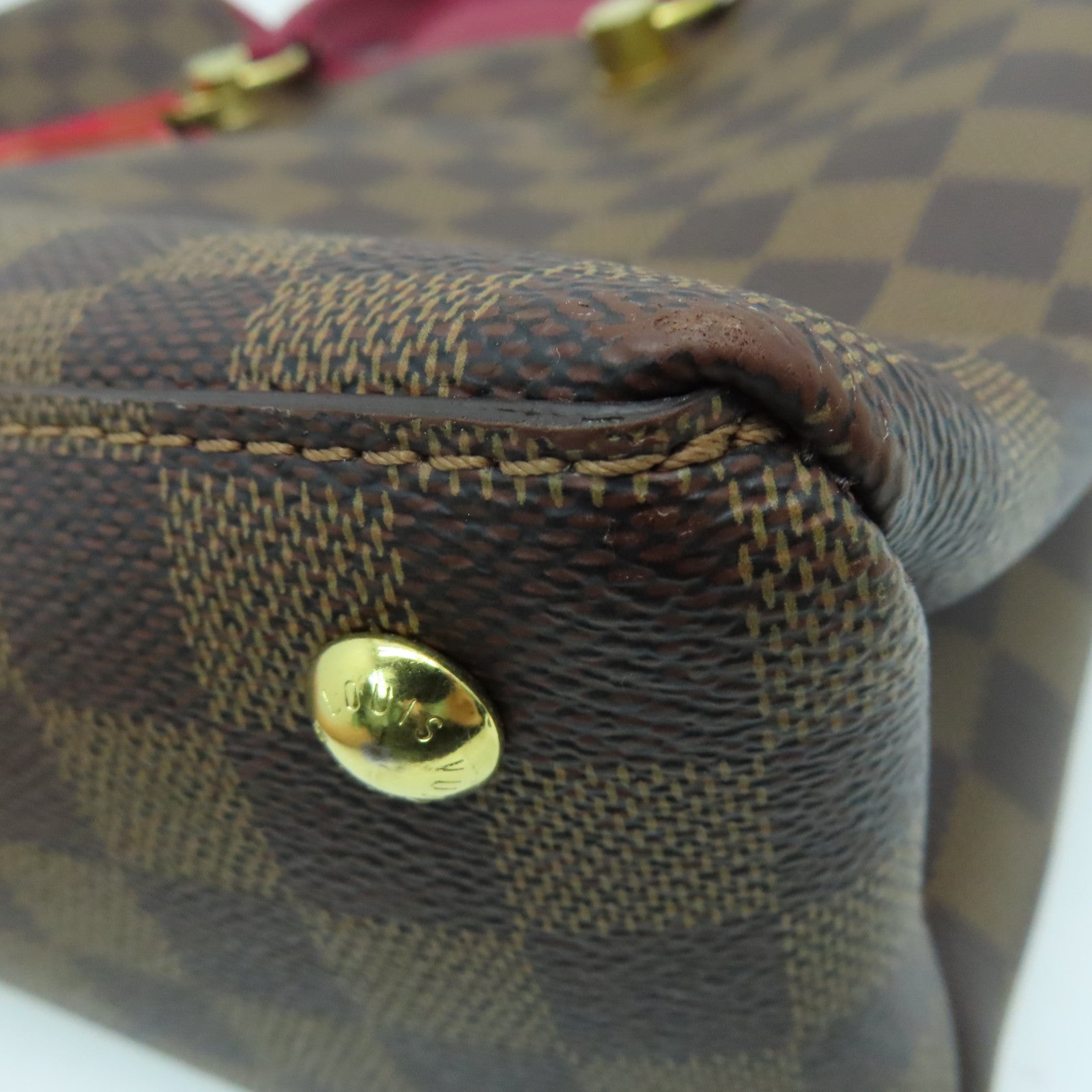 LOUIS VUITTON Damier Riverside金扣手挽肩背两用袋啡色/酒红色