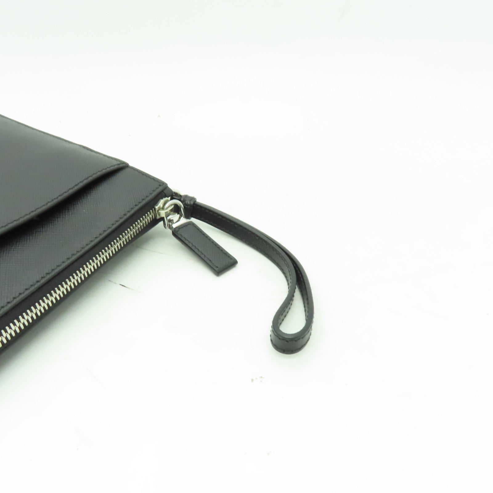PRADA 牛皮皮革Clutch Bag銀扣手拿包黑色