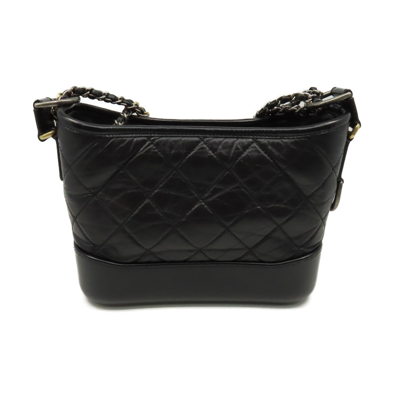 CHANEL 菱格羊皮皮革Gabrielle Hobo Small Chain Shoulder Bag金扣鏈帶肩背袋黑色
