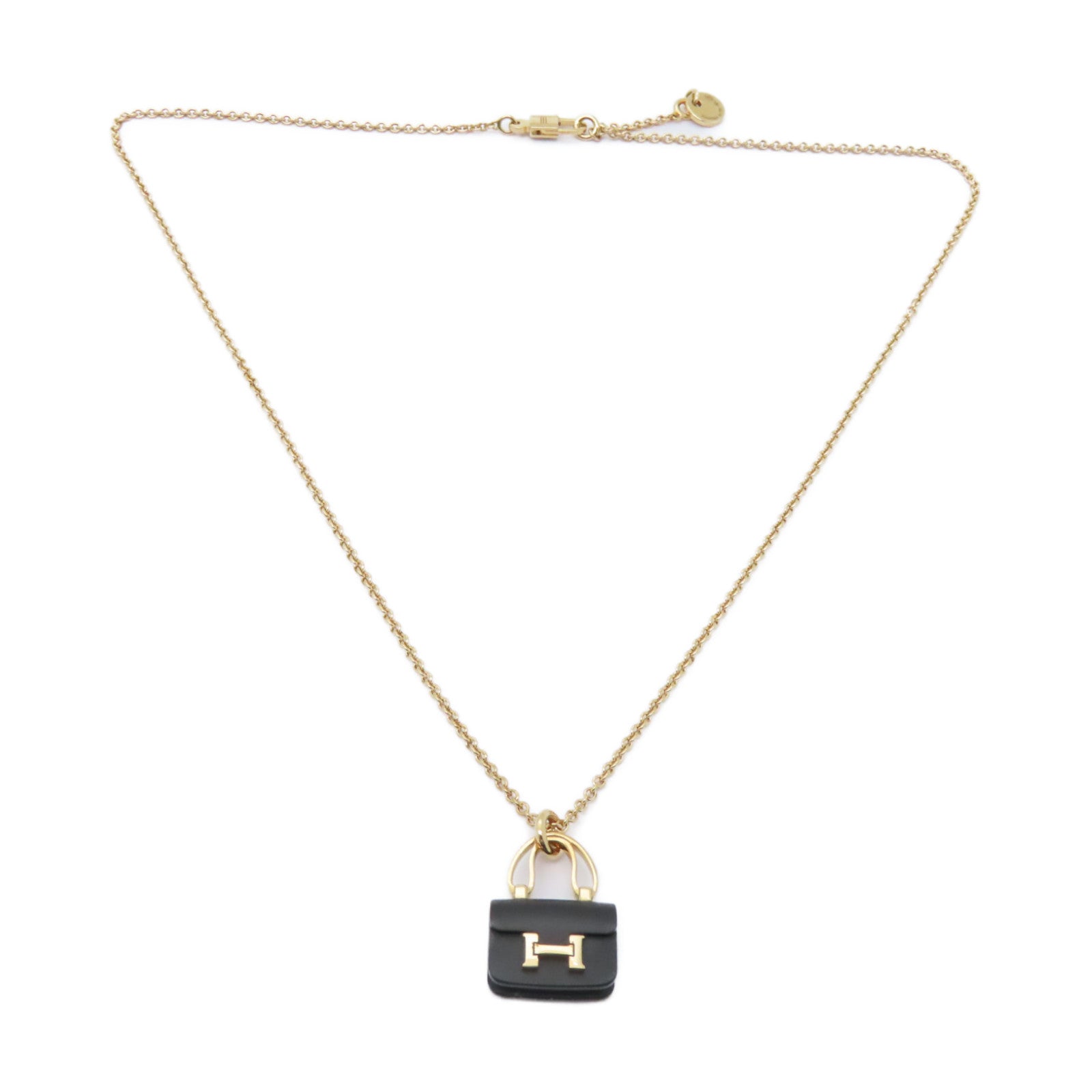 HERMES 18K玫瑰金Amulettes Constance Pendant黑翡翠項鍊黑色
