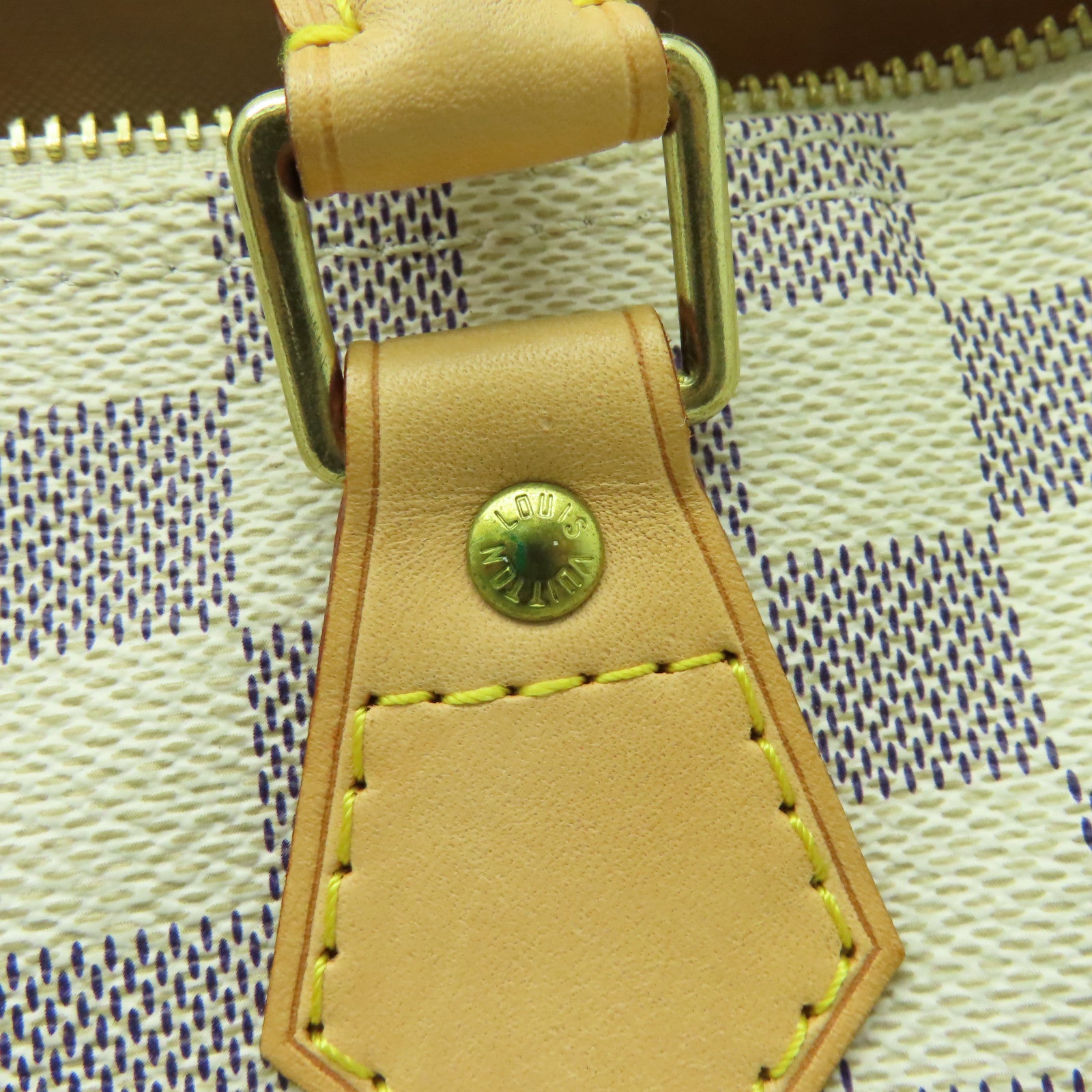 LOUIS VUITTON Damier Azur Speedy 25金扣手挽袋白色