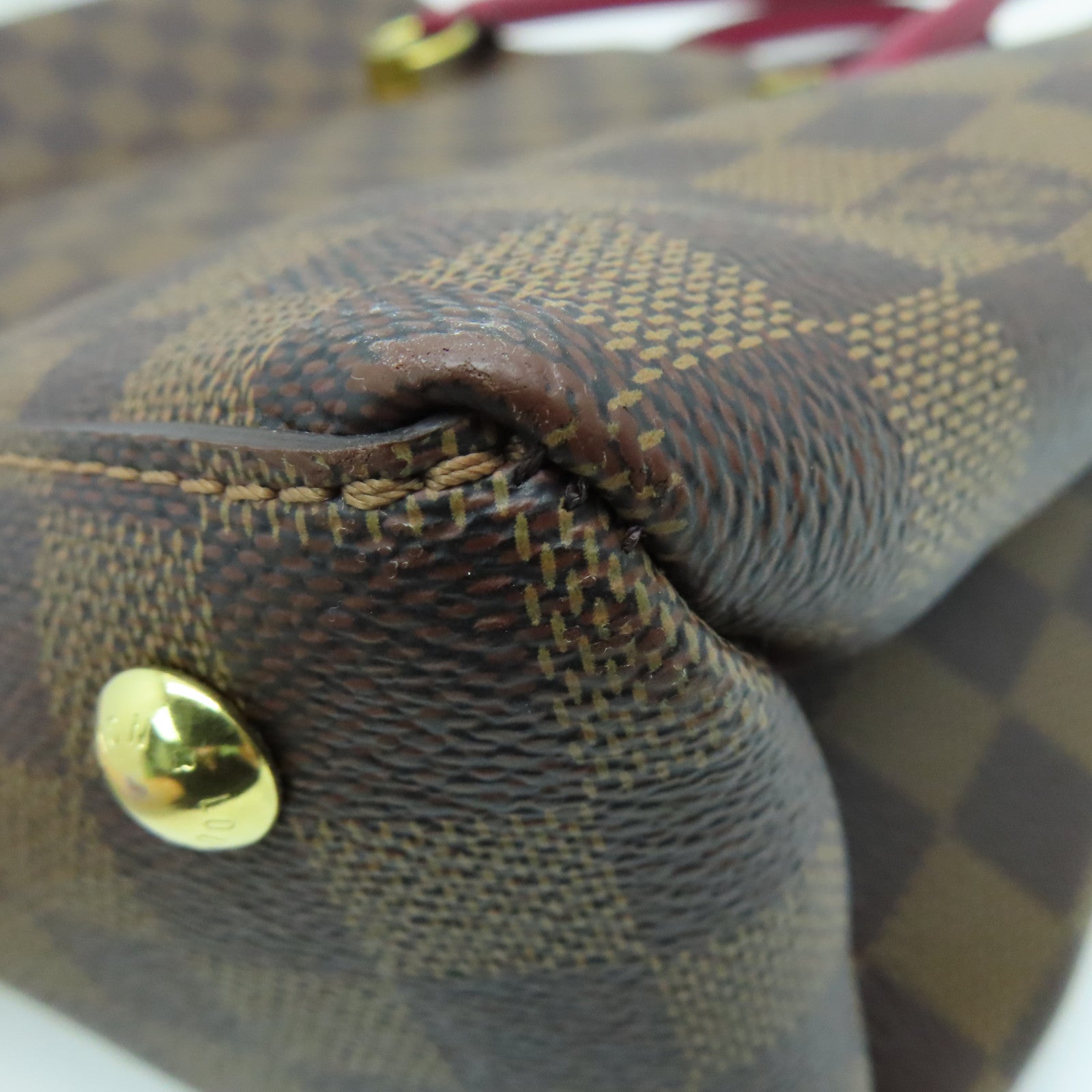 LOUIS VUITTON Damier Riverside金扣手挽肩背两用袋啡色/酒红色