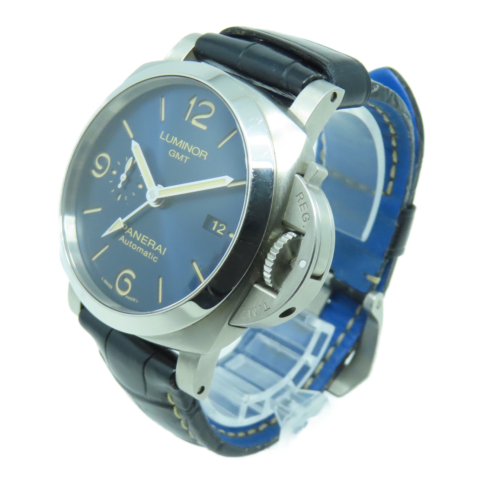 PANERAI Luminor皮革/不鏽鋼手錶自動機芯藍色