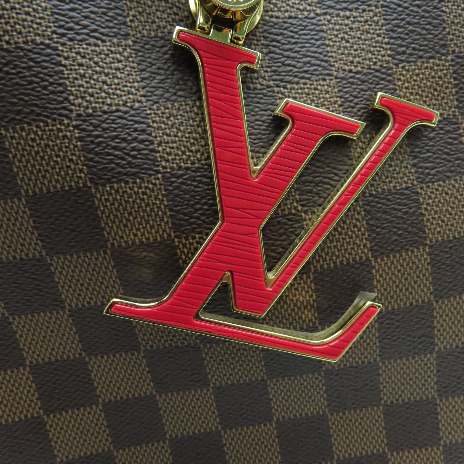 LOUIS VUITTON Damier Riverside金扣手挽肩背两用袋啡色/酒红色
