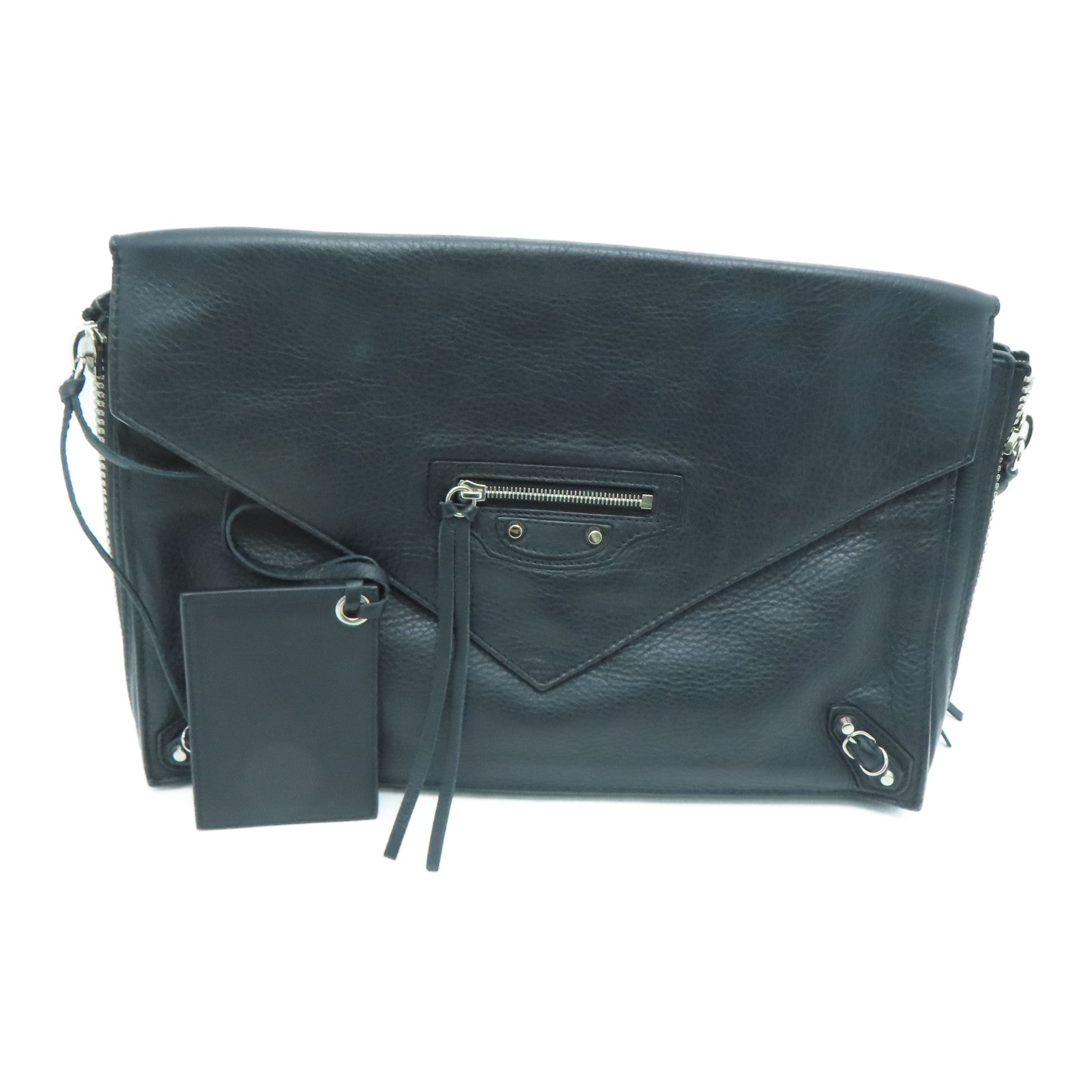 BALENCIAGA 羊皮皮革Clutch Bag银扣手拿包黑色