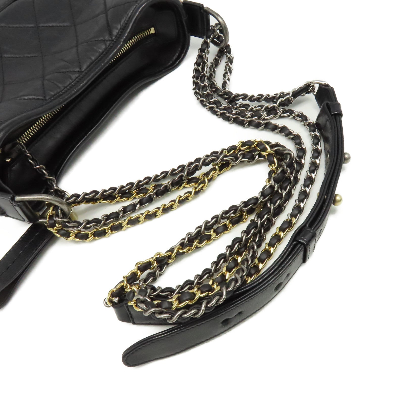 CHANEL 菱格羊皮皮革Gabrielle Hobo Small Chain Shoulder Bag金扣鏈帶肩背袋黑色