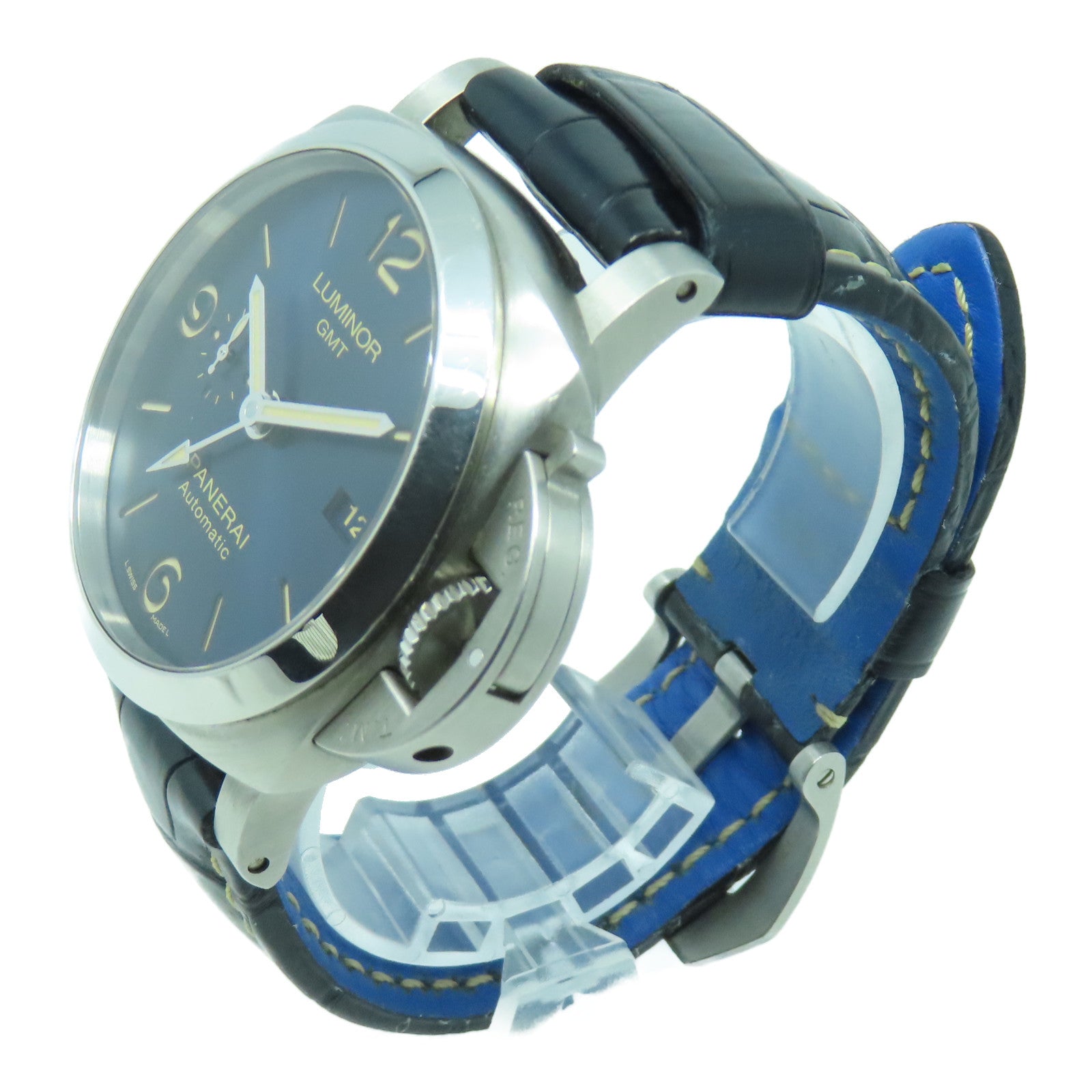 PANERAI Luminor皮革/不鏽鋼手錶自動機芯藍色
