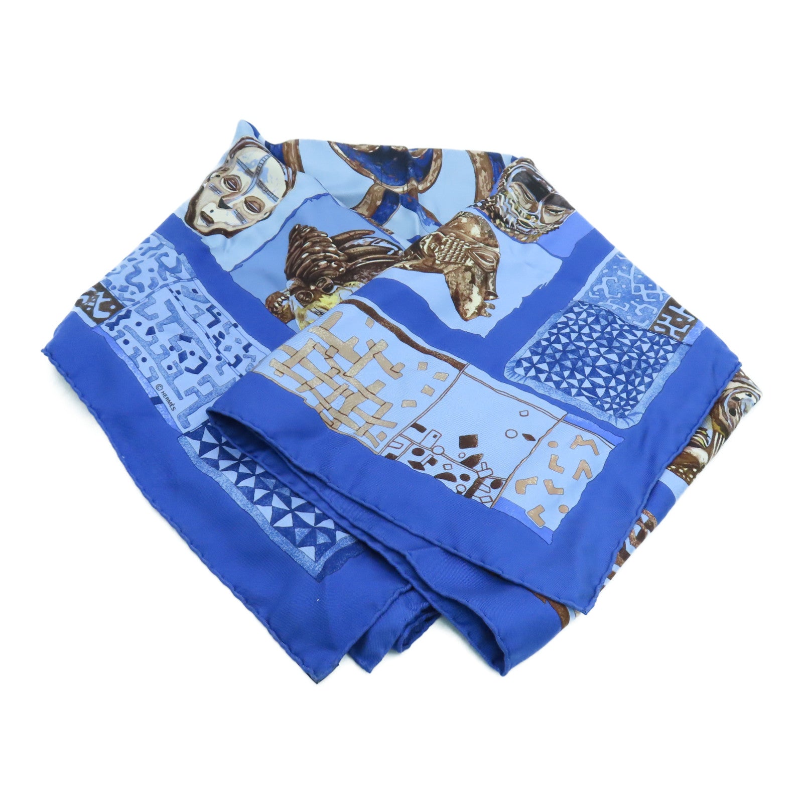 HERMES Silk Scarf 90 Scarf Blue/Brown