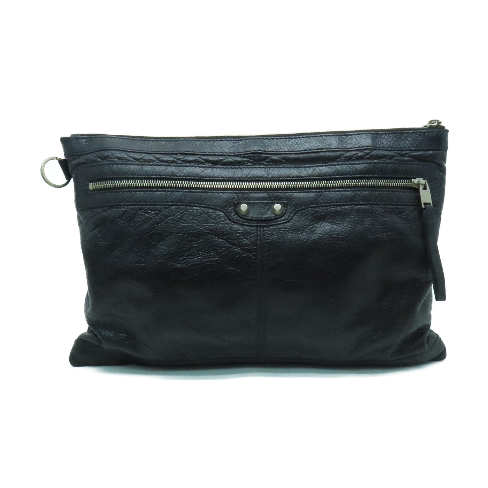 BALENCIAGA 牛皮皮革Clutch Bag银扣手拿包黑色