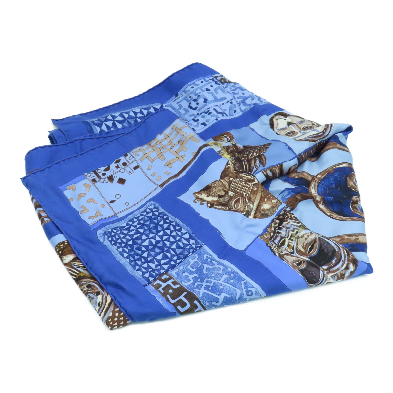 HERMES Silk Scarf 90 Scarf Blue/Brown