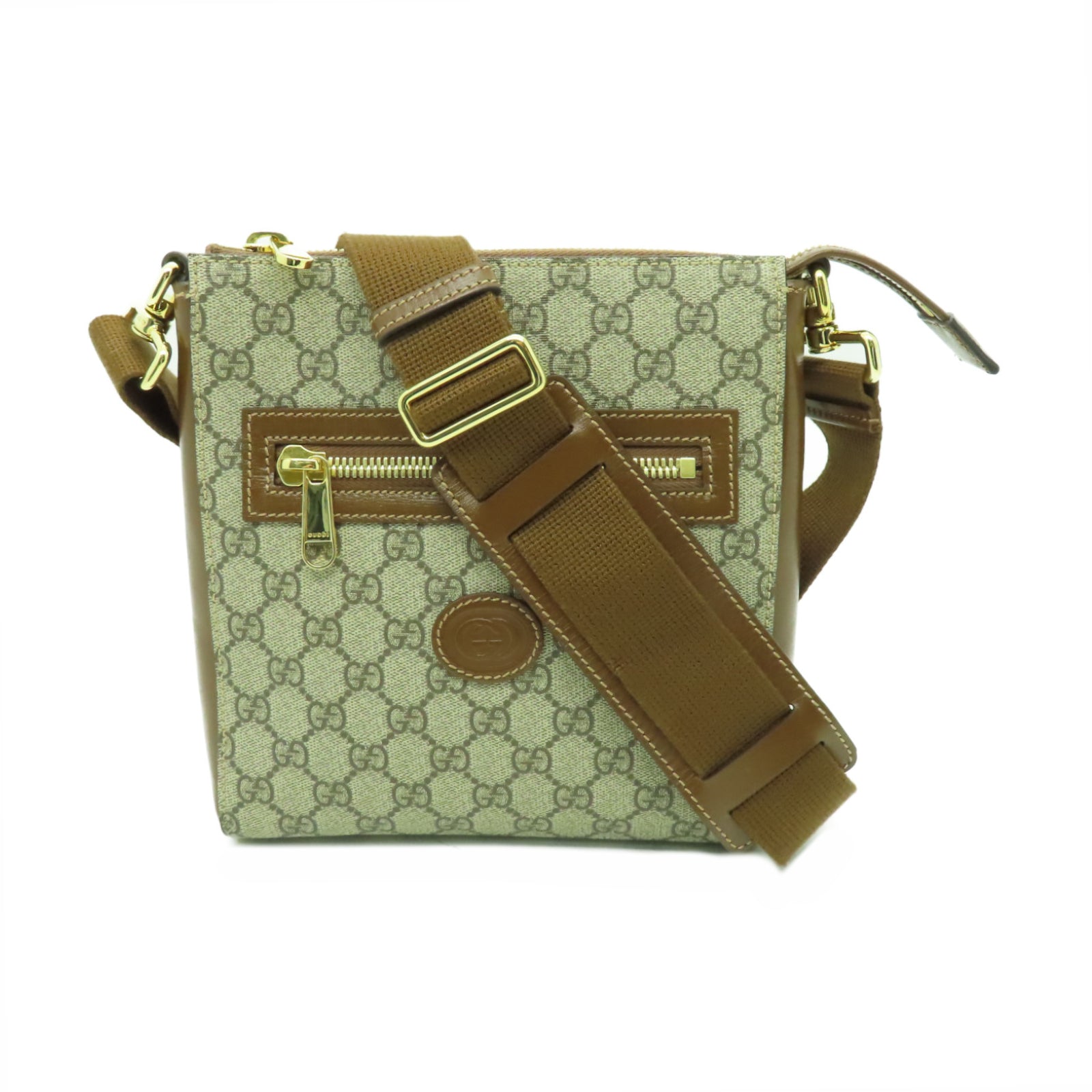 GUCCI 塗層帆布GG Supreme金扣肩背袋啡色