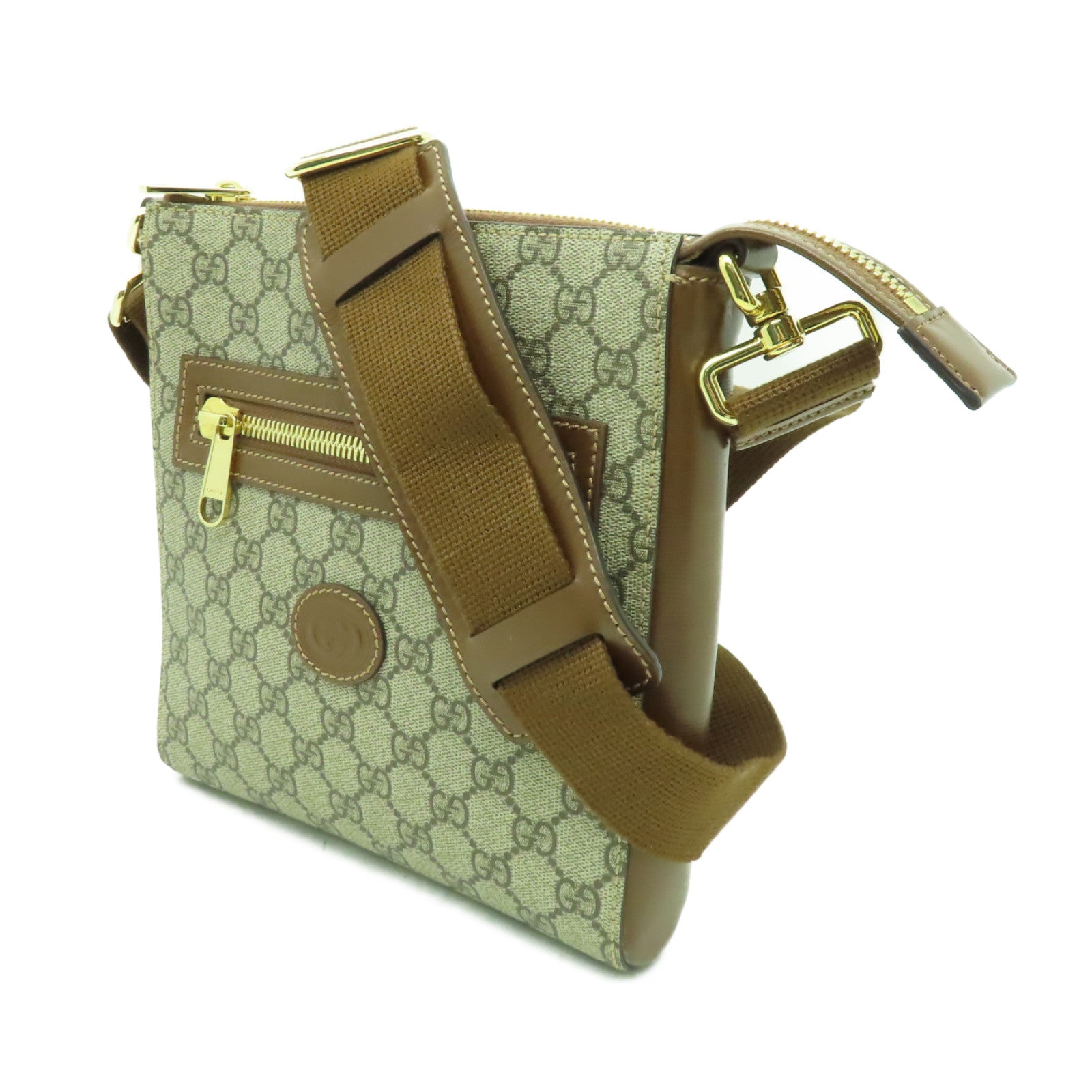 GUCCI 塗層帆布GG Supreme金扣肩背袋啡色