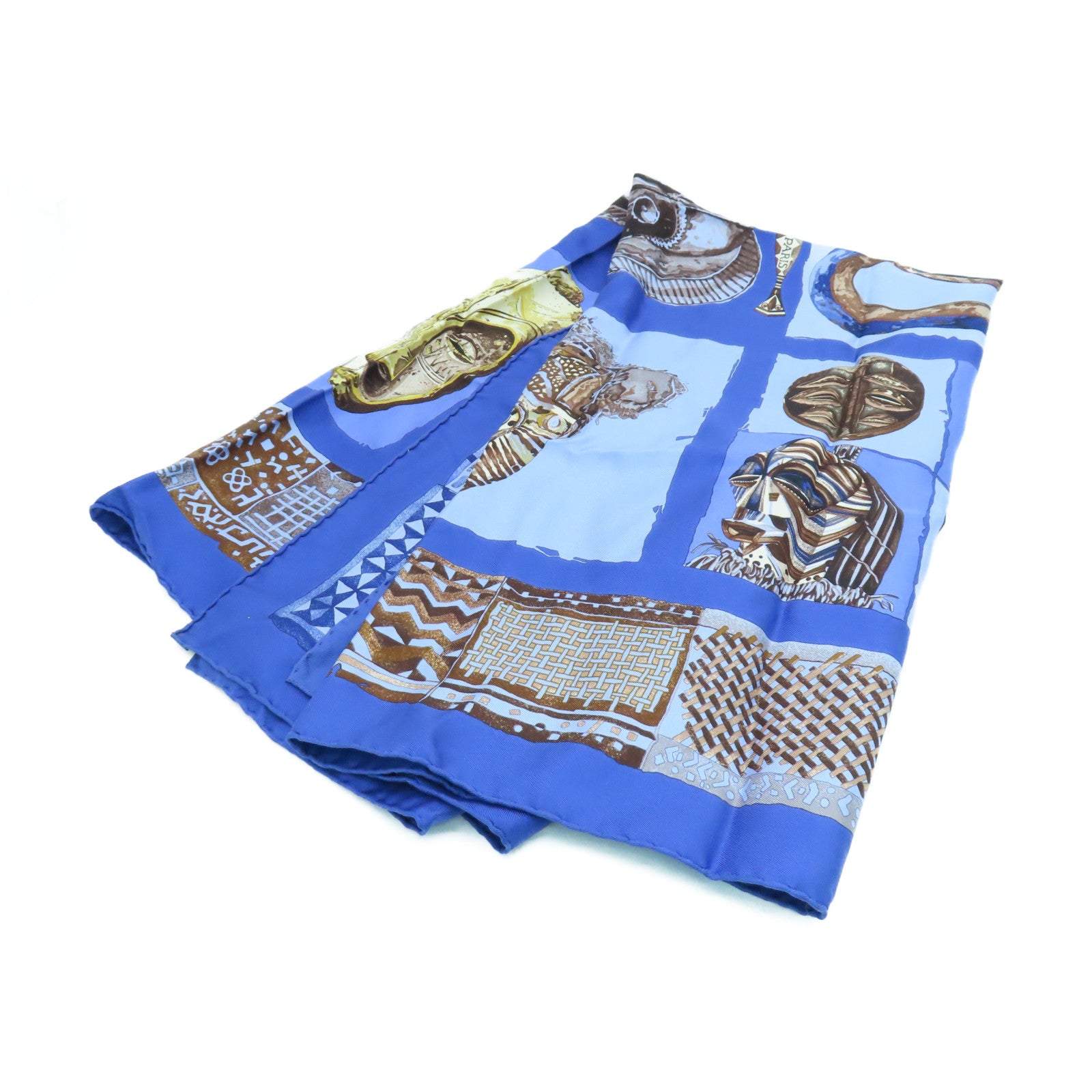 HERMES Silk Scarf 90 Scarf Blue/Brown