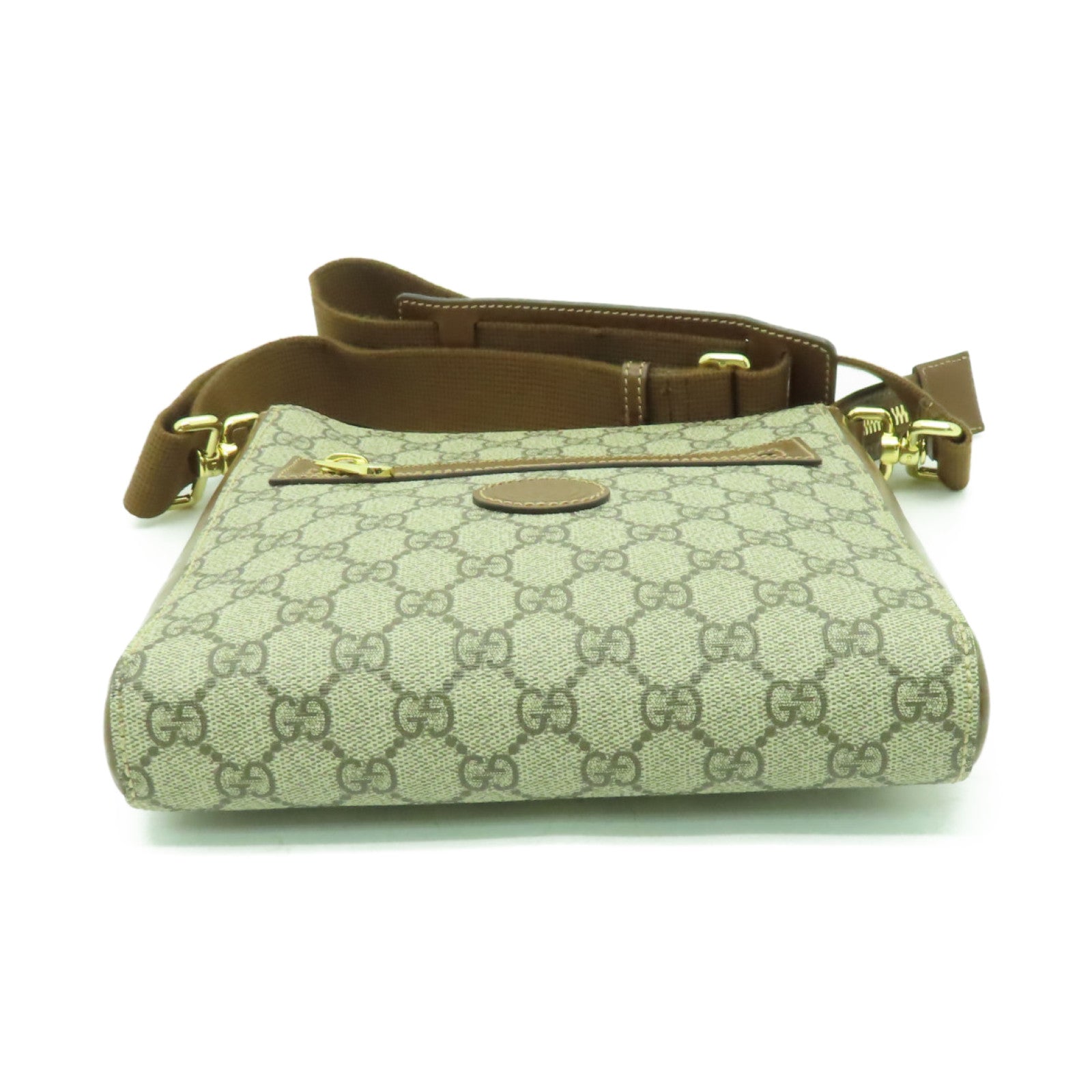 GUCCI 塗層帆布GG Supreme金扣肩背袋啡色