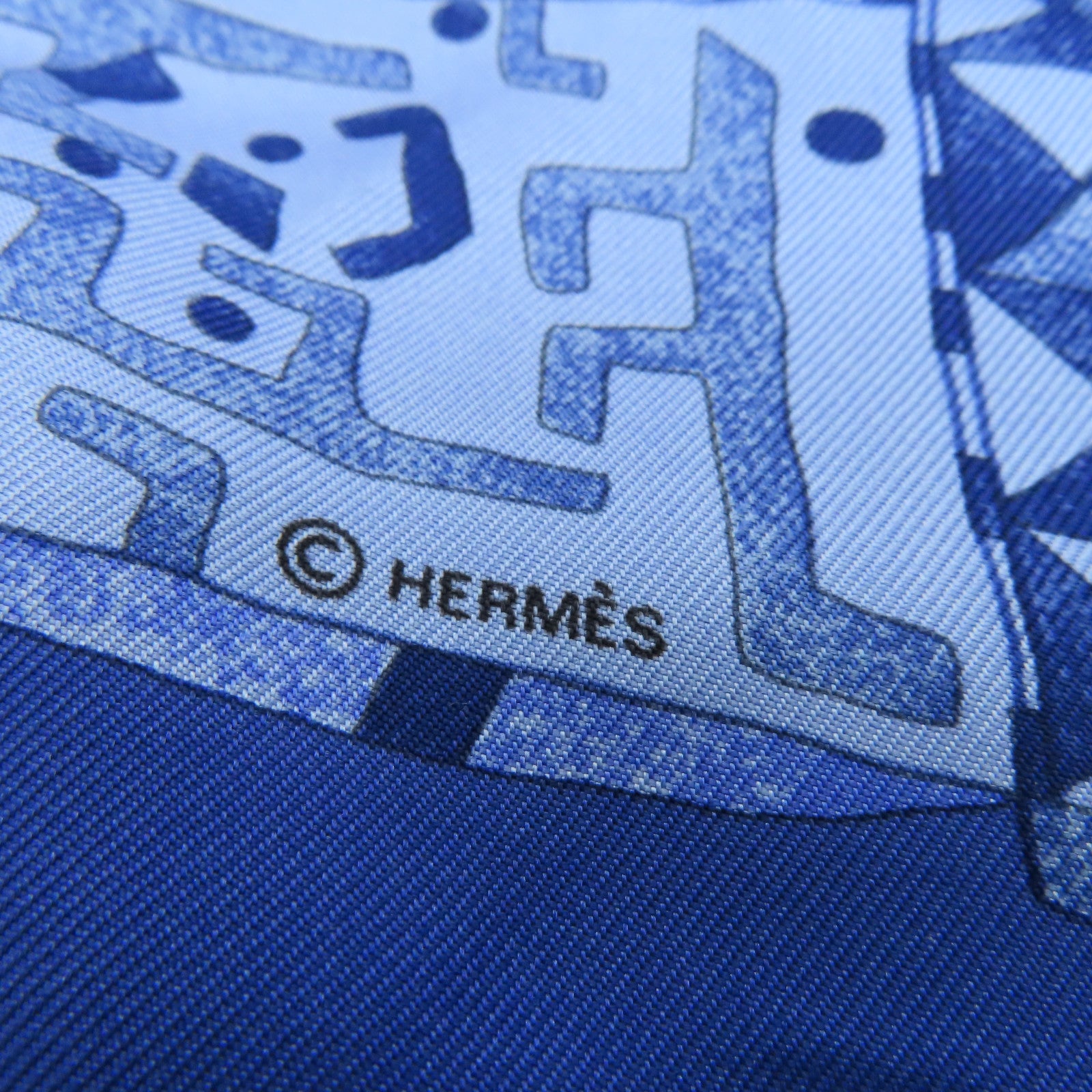 HERMES Silk Scarf 90 Scarf Blue/Brown