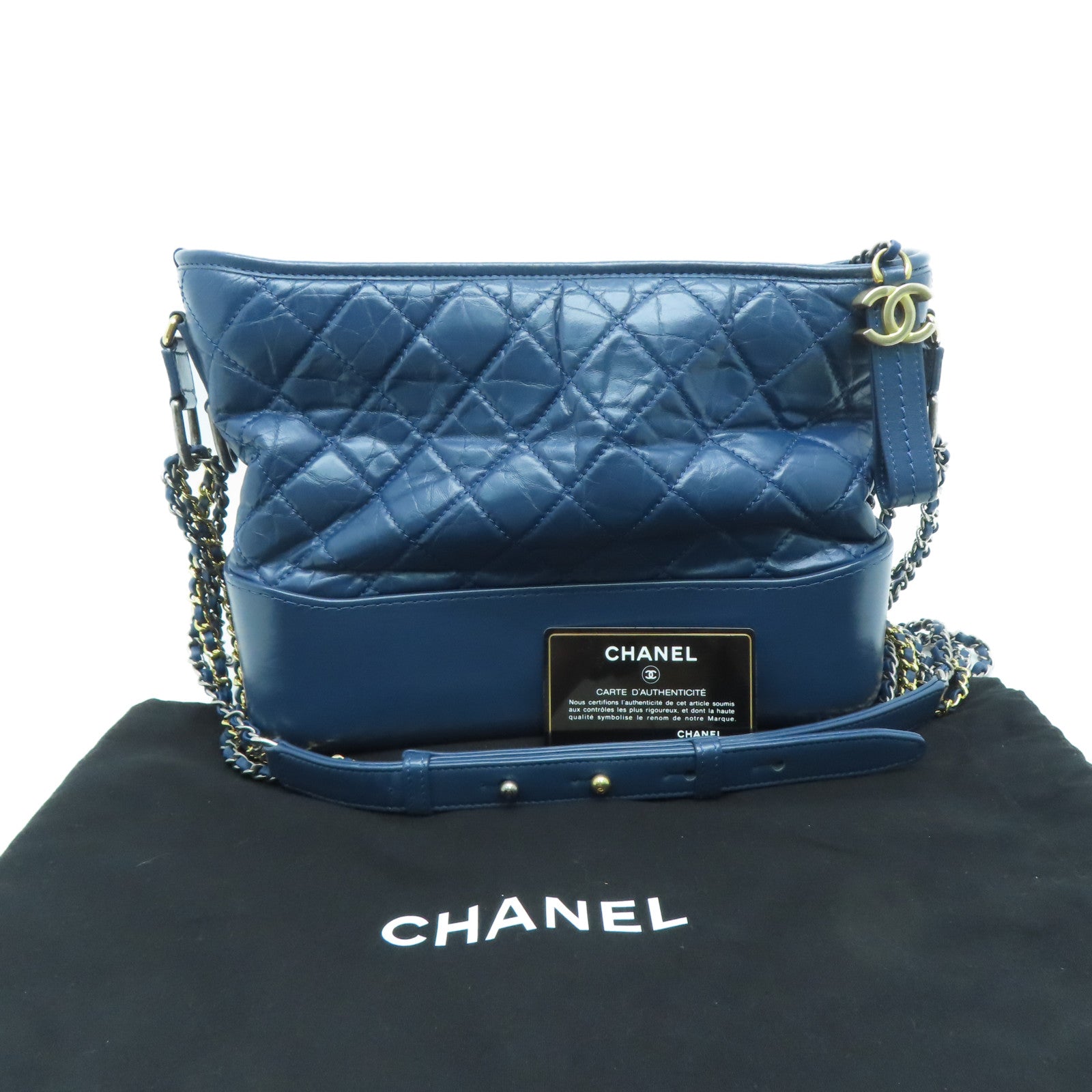 CHANEL rhombic cowhide leather Gabrielle silver buckle / gold buckle chain shoulder bag blue