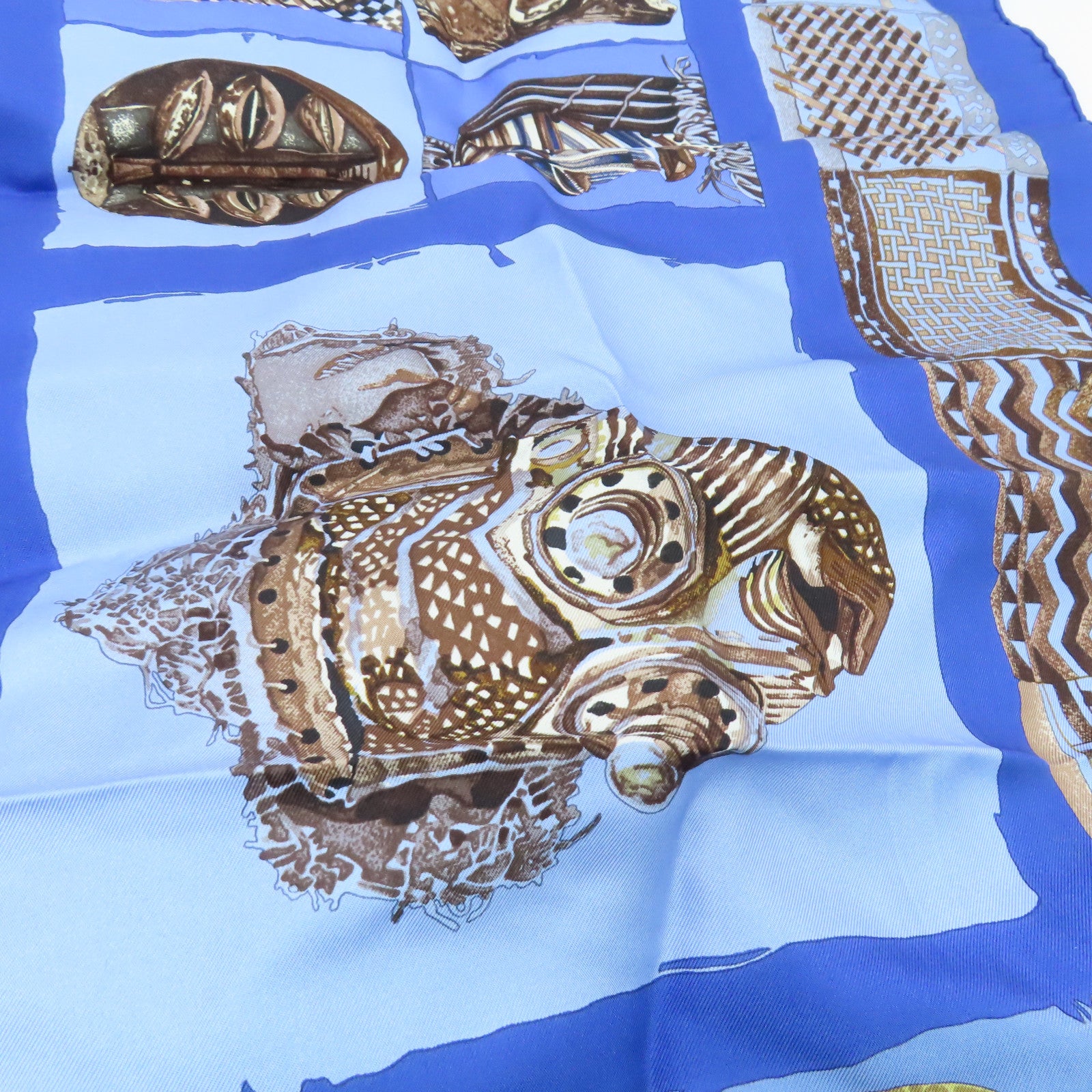 HERMES Silk Scarf 90 Scarf Blue/Brown