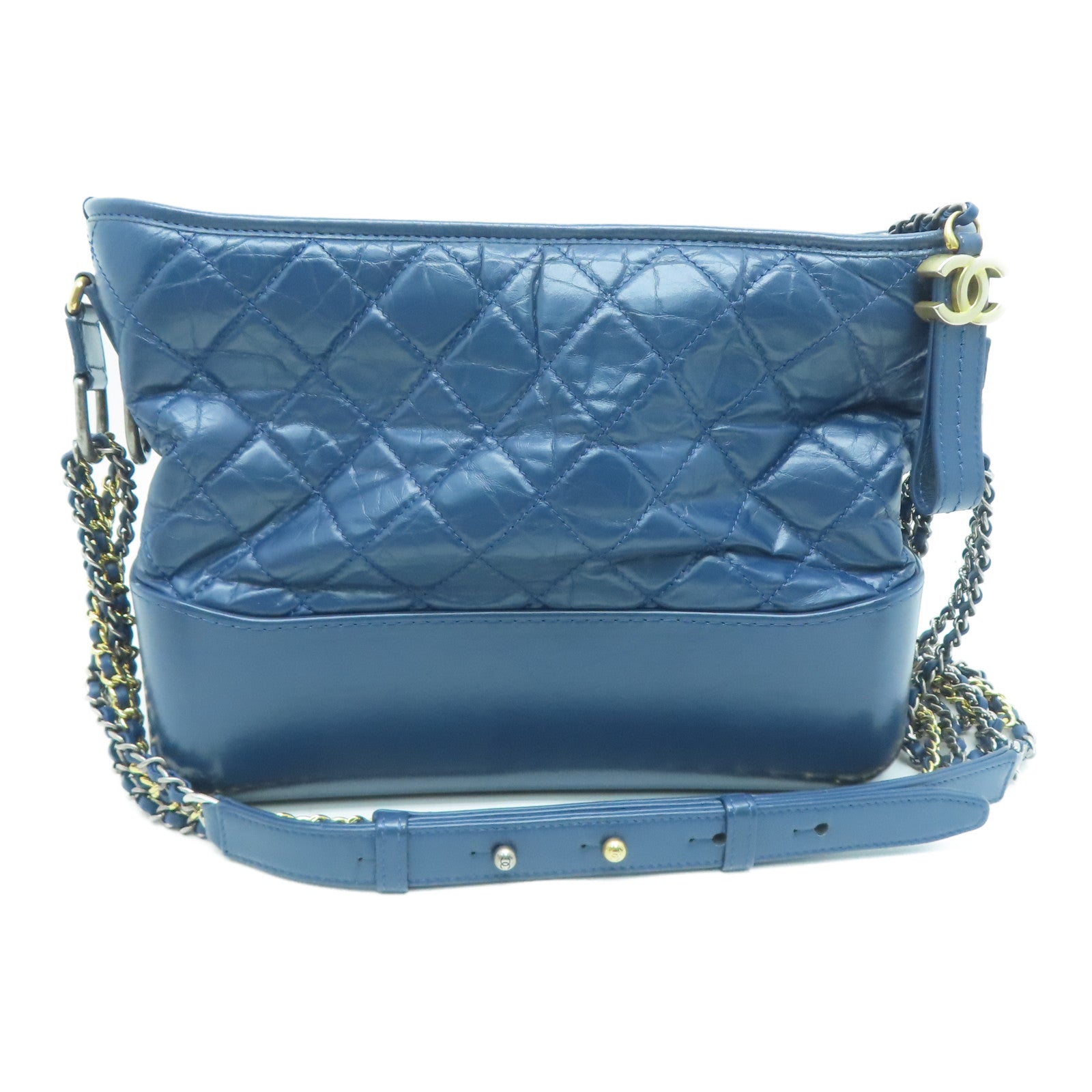CHANEL rhombic cowhide leather Gabrielle silver buckle / gold buckle chain shoulder bag blue