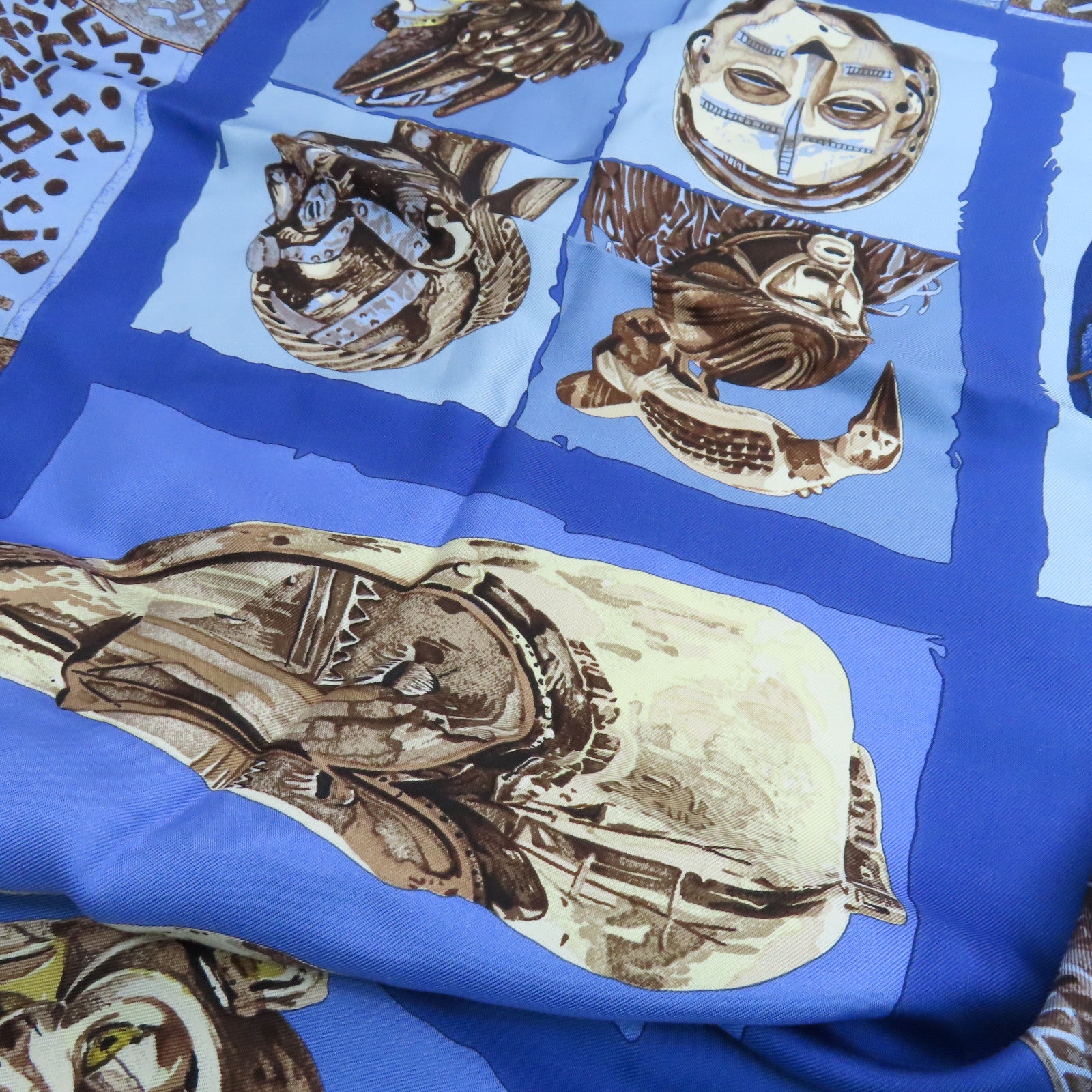 HERMES Silk Scarf 90 Scarf Blue/Brown