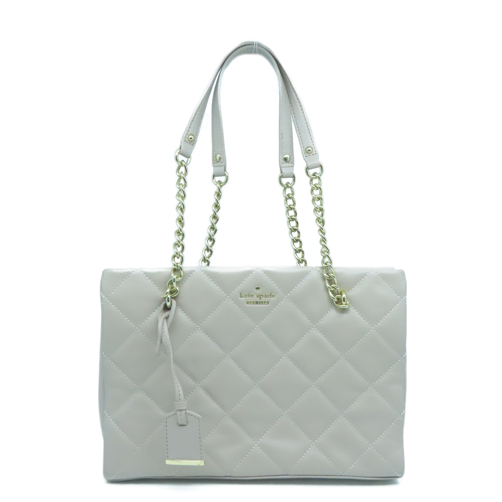 Kate Spade 菱格牛皮皮革Tote Bag銀扣鏈帶肩背袋灰色