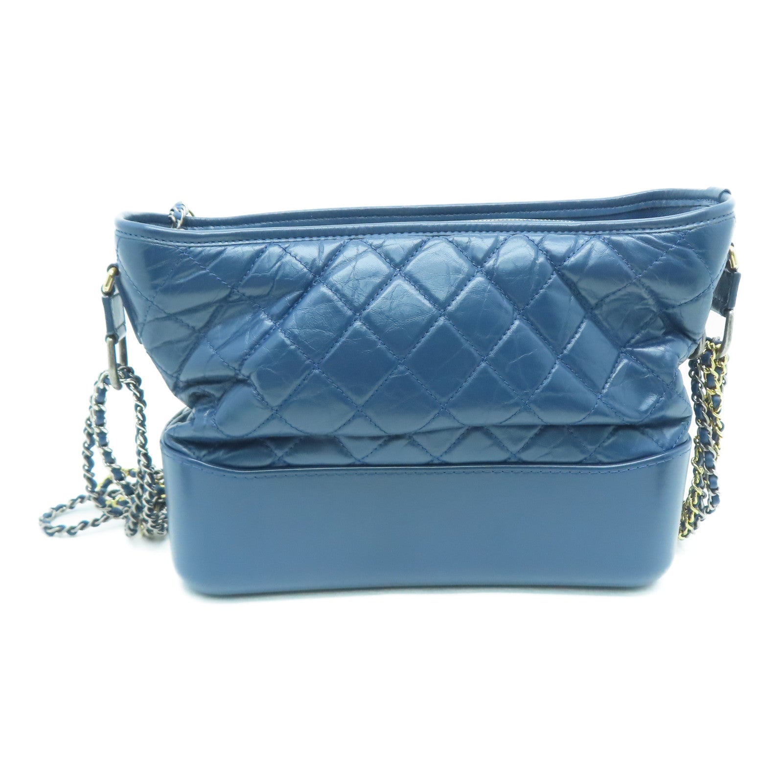 CHANEL rhombic cowhide leather Gabrielle silver buckle / gold buckle chain shoulder bag blue