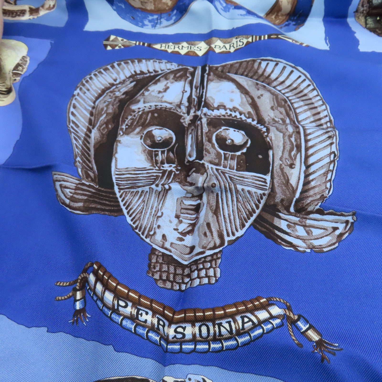HERMES Silk Scarf 90 Scarf Blue/Brown