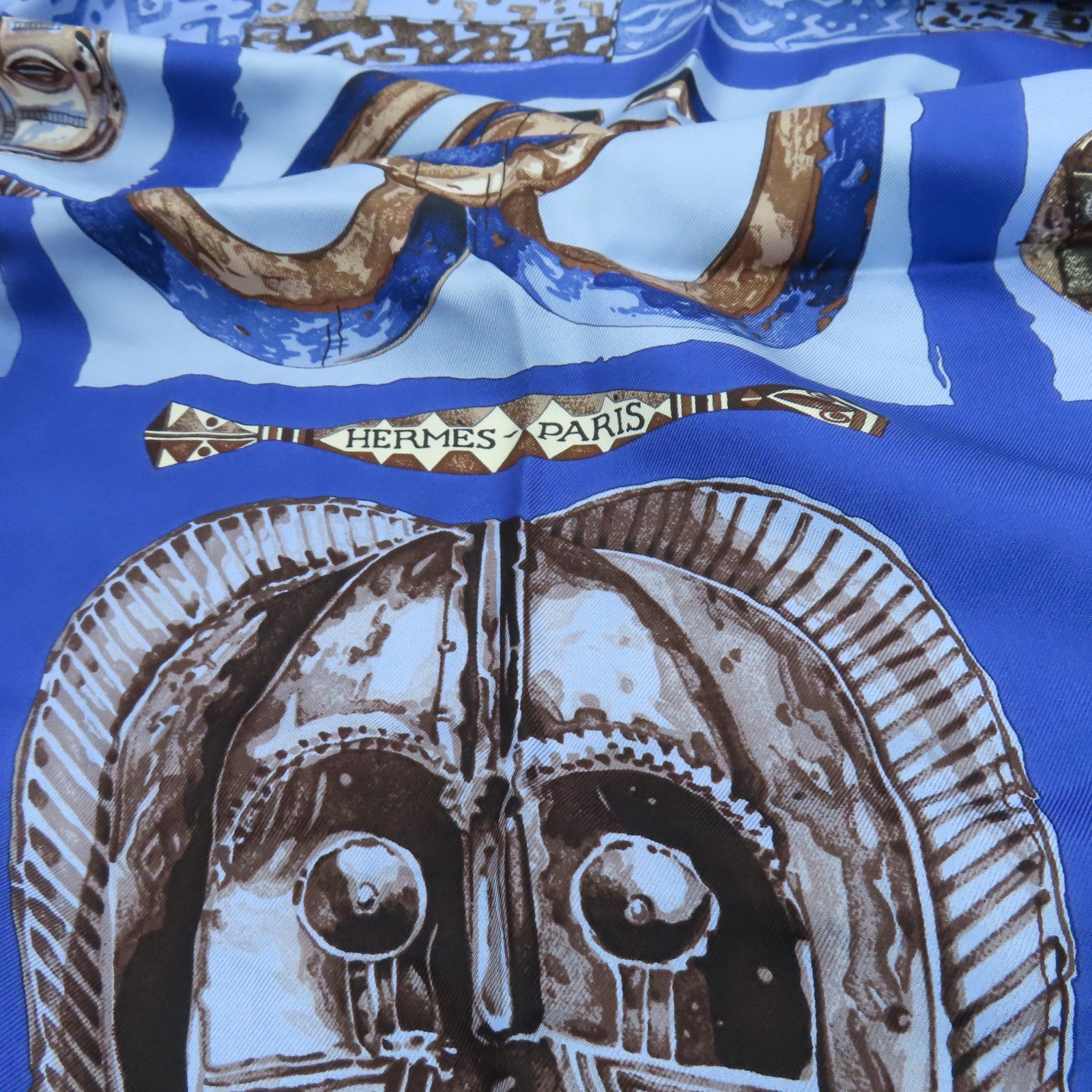 HERMES Silk Scarf 90 Scarf Blue/Brown