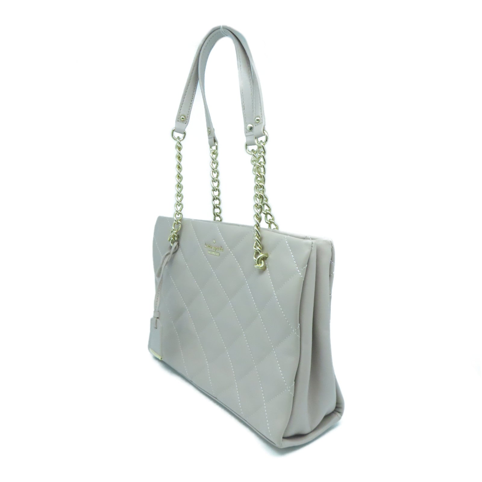 Kate Spade 菱格牛皮皮革Tote Bag銀扣鏈帶肩背袋灰色