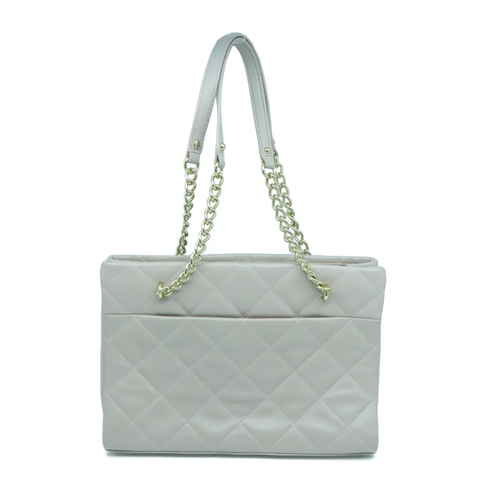 Kate Spade 菱格牛皮皮革Tote Bag銀扣鏈帶肩背袋灰色