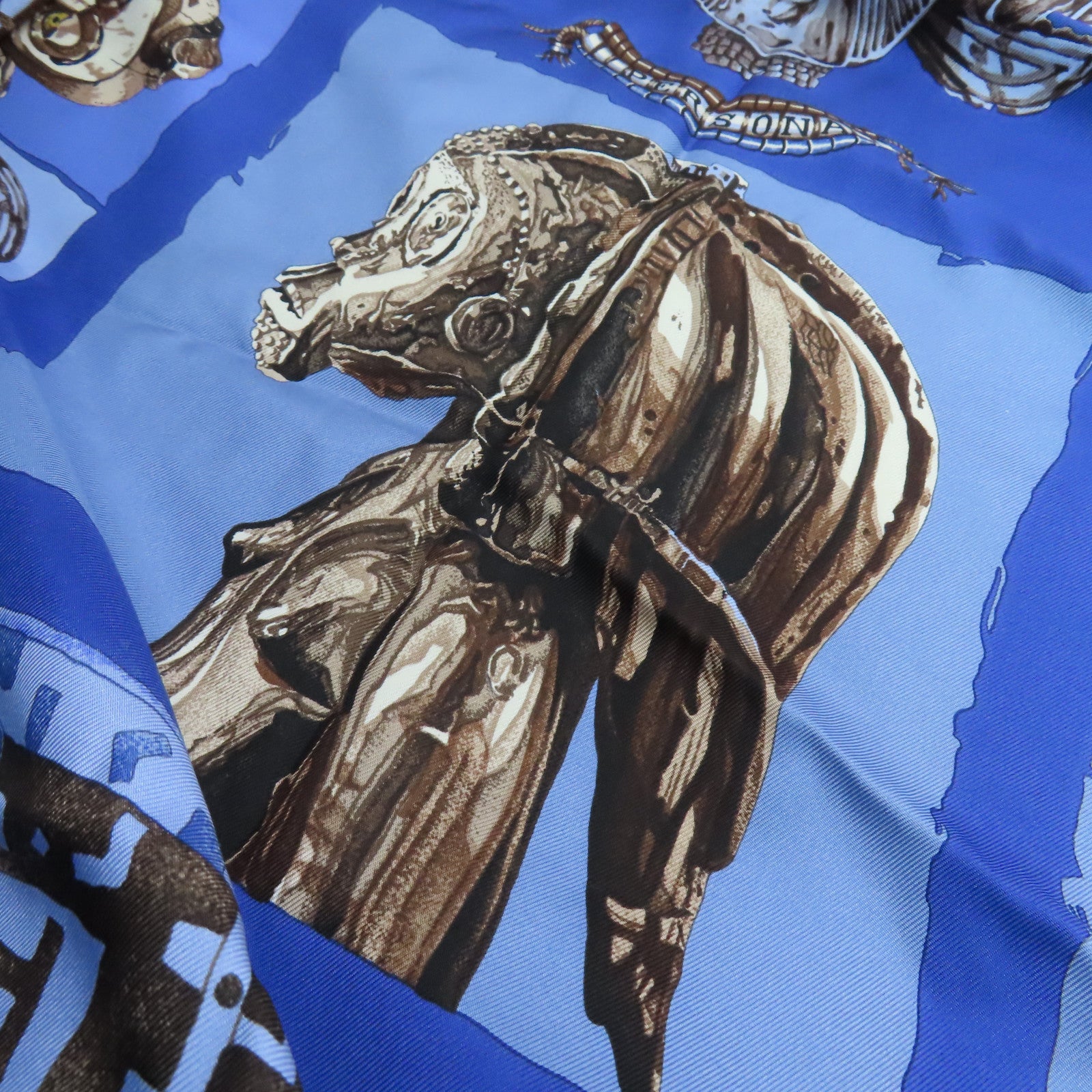 HERMES Silk Scarf 90 Scarf Blue/Brown