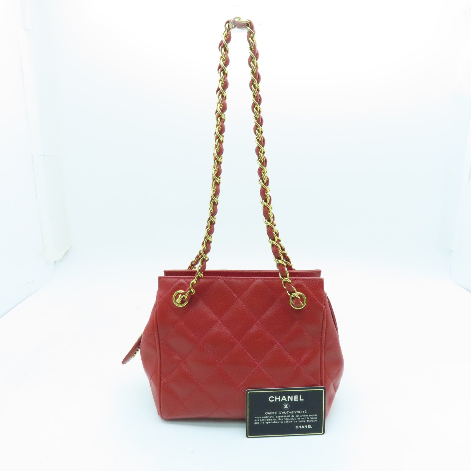 CHANEL cowhide leather Handbag gold buckle handle chain with shoulder bag red