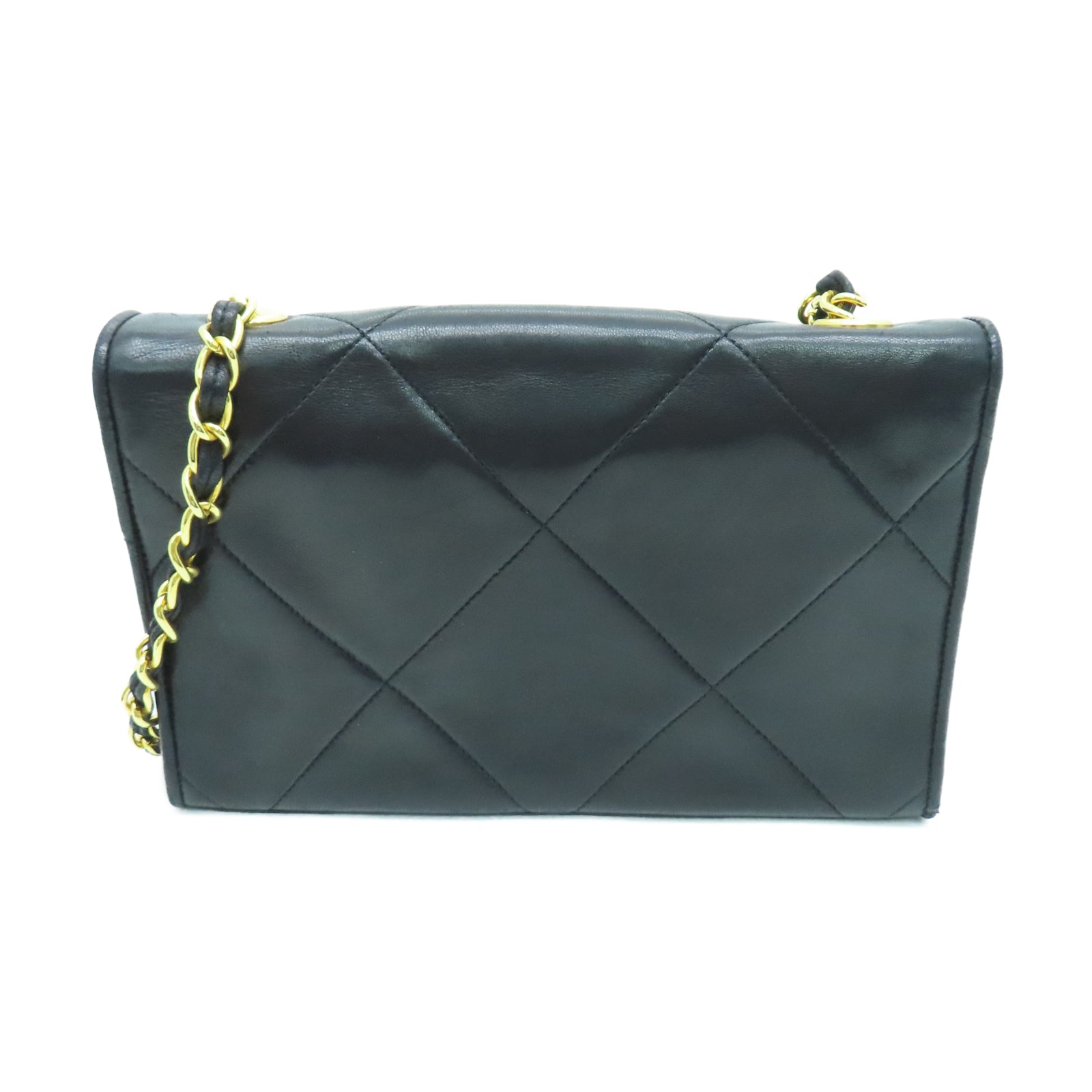 CHANEL 菱格羊皮皮革Vintage Chain Shoulder金扣鏈帶肩背袋黑色