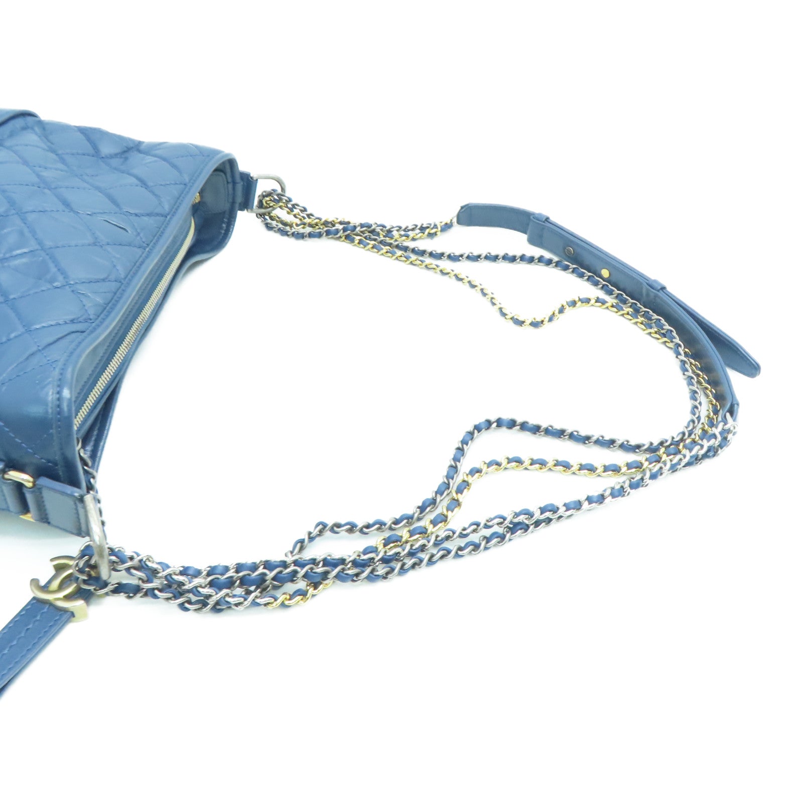 CHANEL rhombic cowhide leather Gabrielle silver buckle / gold buckle chain shoulder bag blue