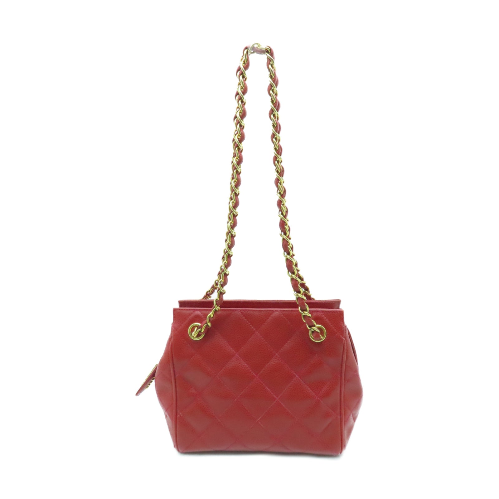 CHANEL cowhide leather Handbag gold buckle handle chain with shoulder bag red