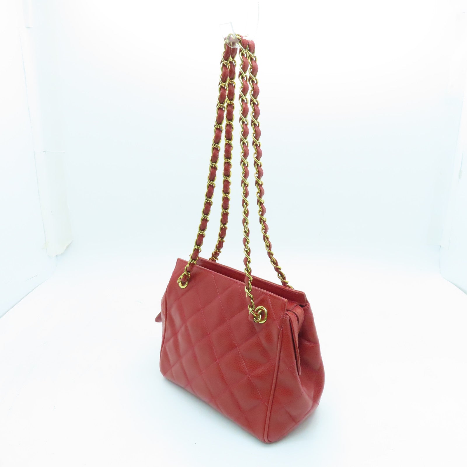 CHANEL cowhide leather Handbag gold buckle handle chain with shoulder bag red
