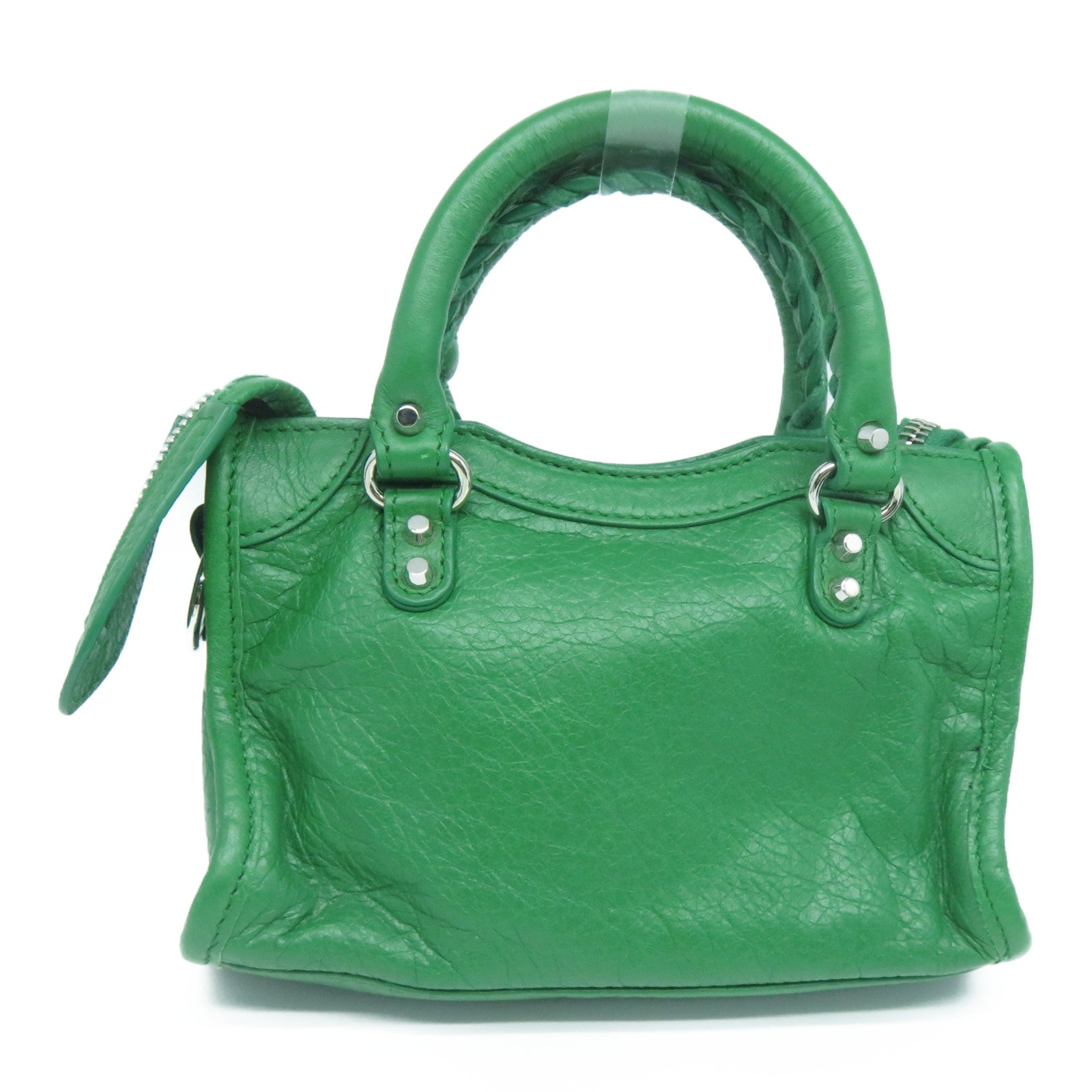 BALENCIAGA 牛皮皮革Mini City銀扣手挽肩背兩用袋綠色