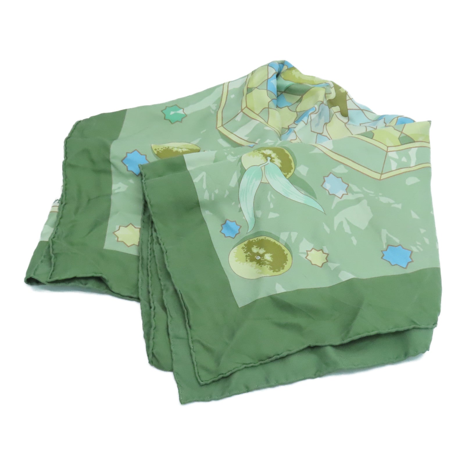 HERMES Silk Scarf 90 Scarf Green/Blue/Yellow