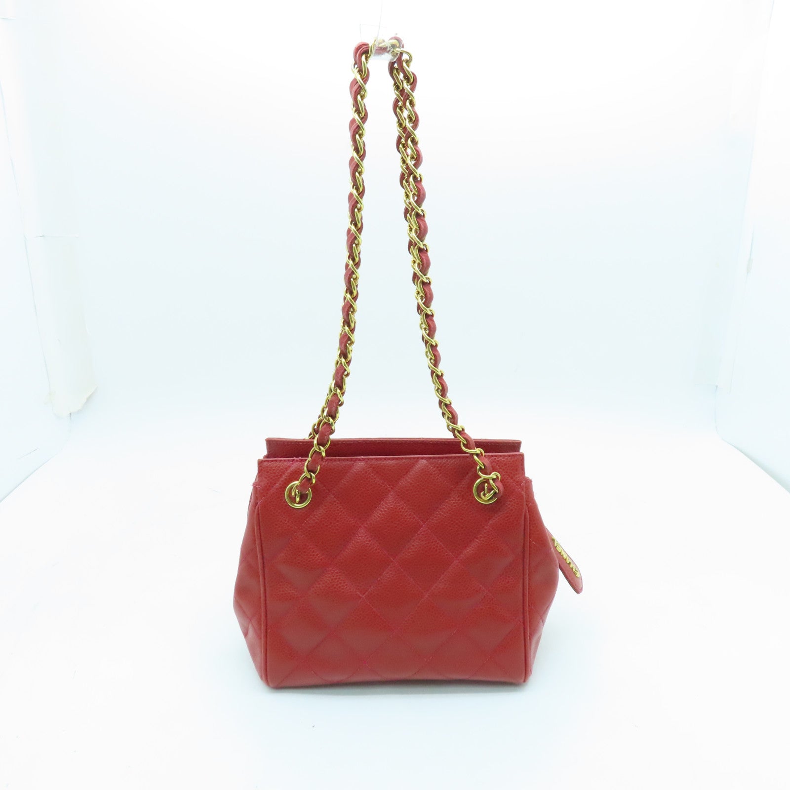 CHANEL cowhide leather Handbag gold buckle handle chain with shoulder bag red